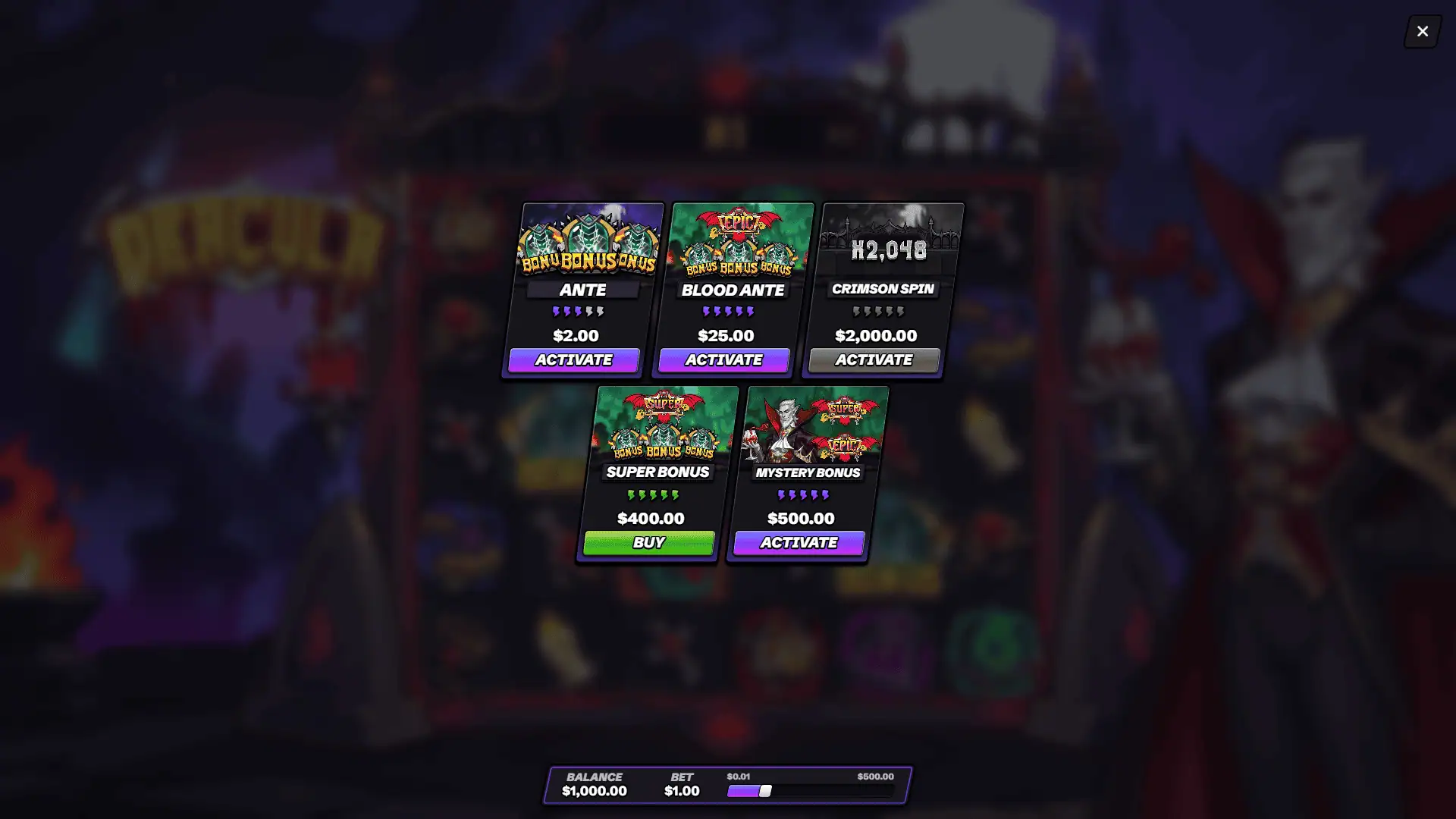 Dracula bonus buy menu