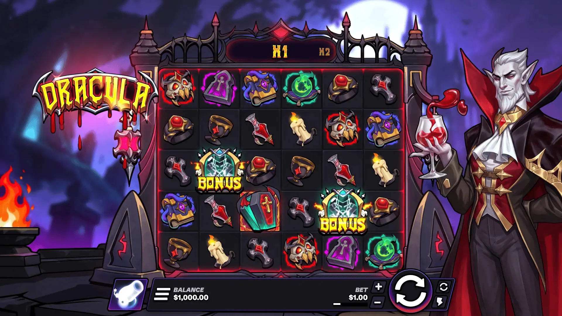 Dracula slot gameplay reels