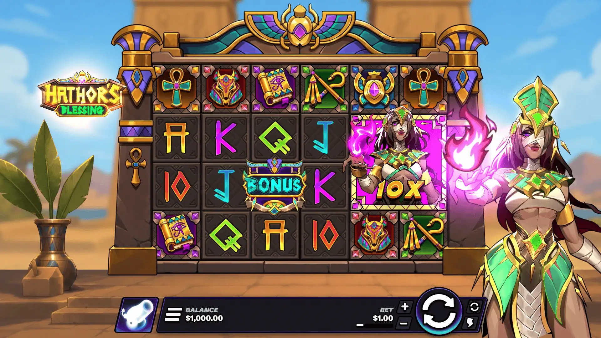 Hathors Blessing slot gameplay reels