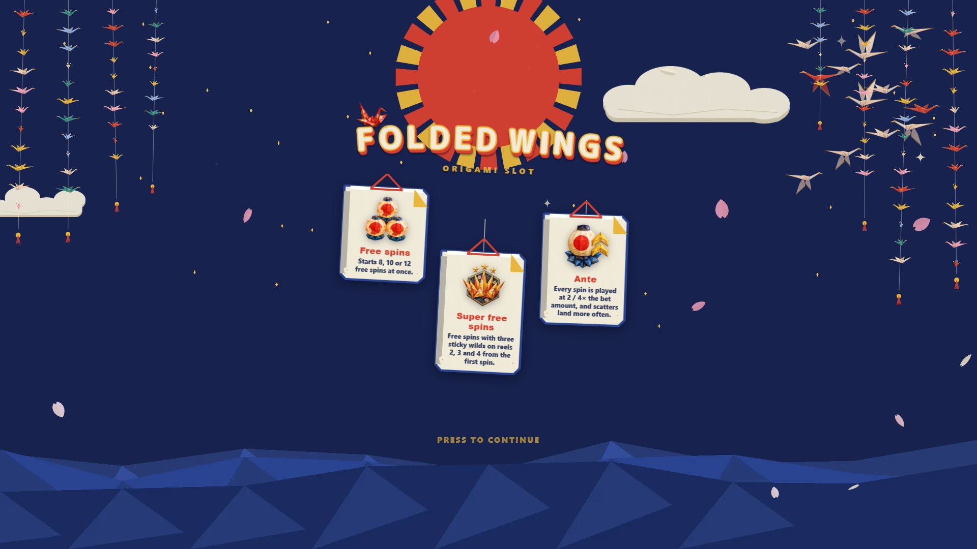 Folded Wings slot intro screen