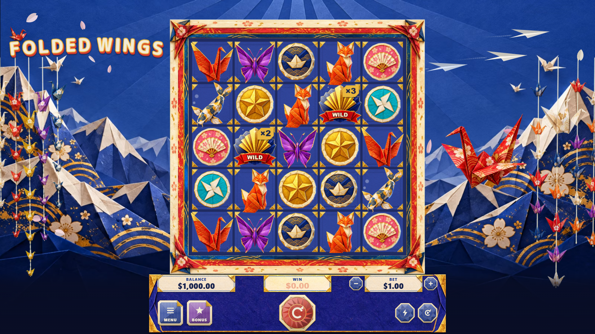 Folded Wings slot gameplay reels