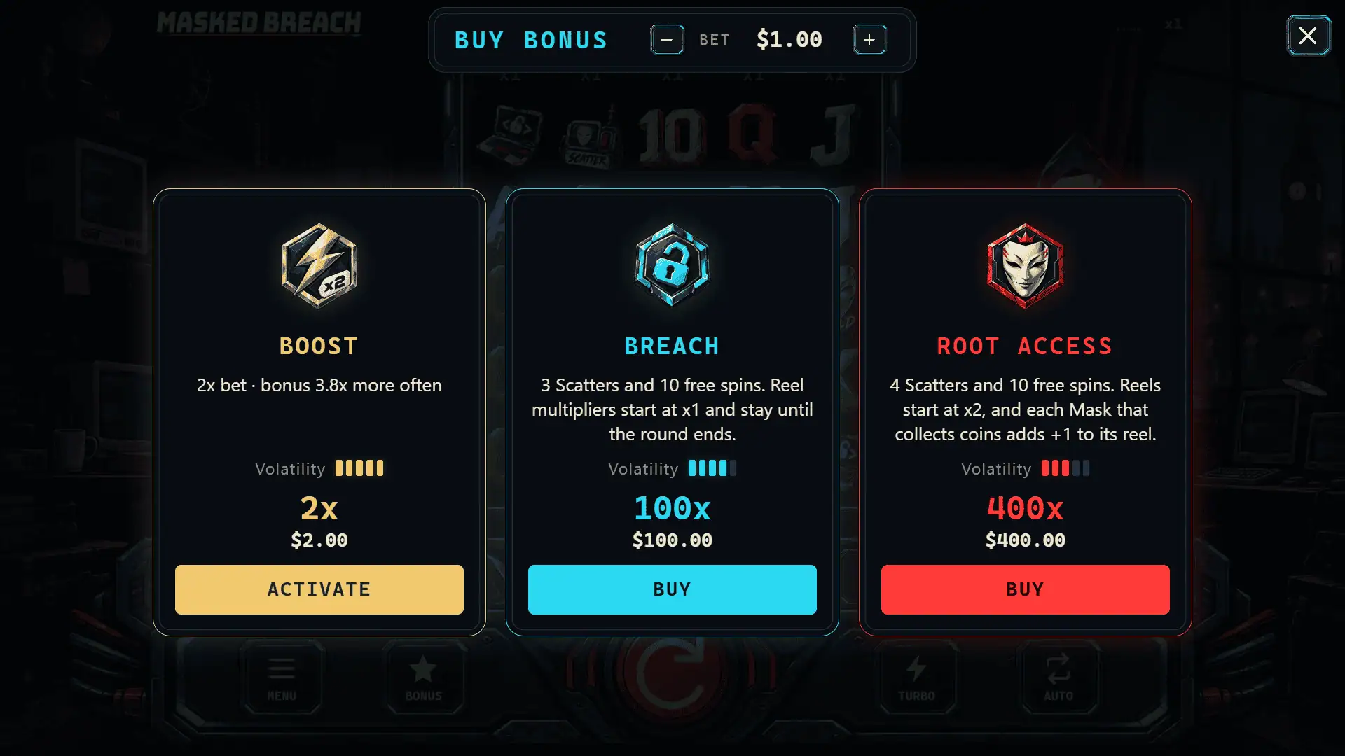 Masked Breach bonus buy menu