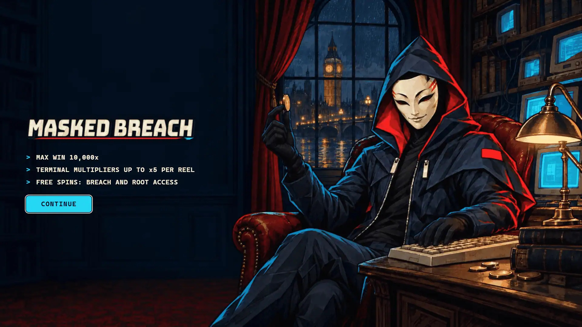 Masked Breach slot intro screen