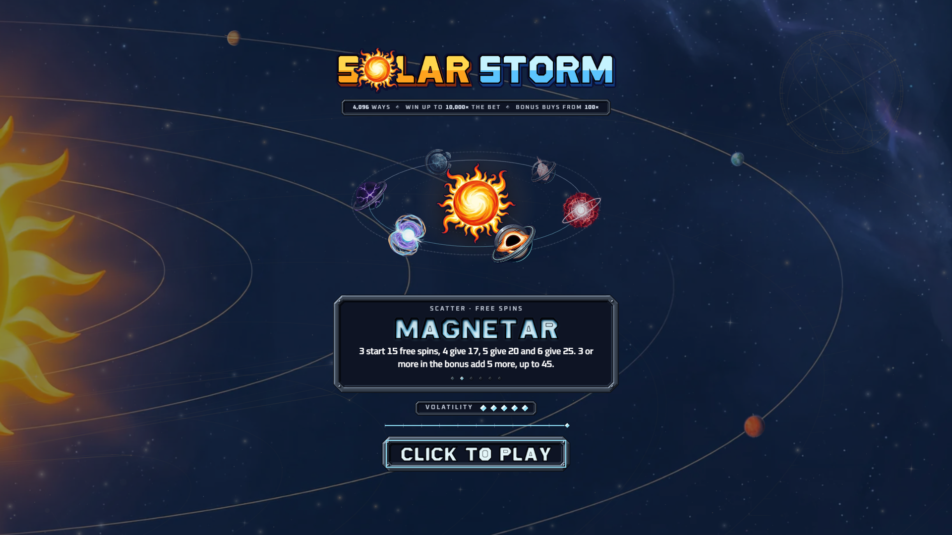 Solar Storm slot intro screen