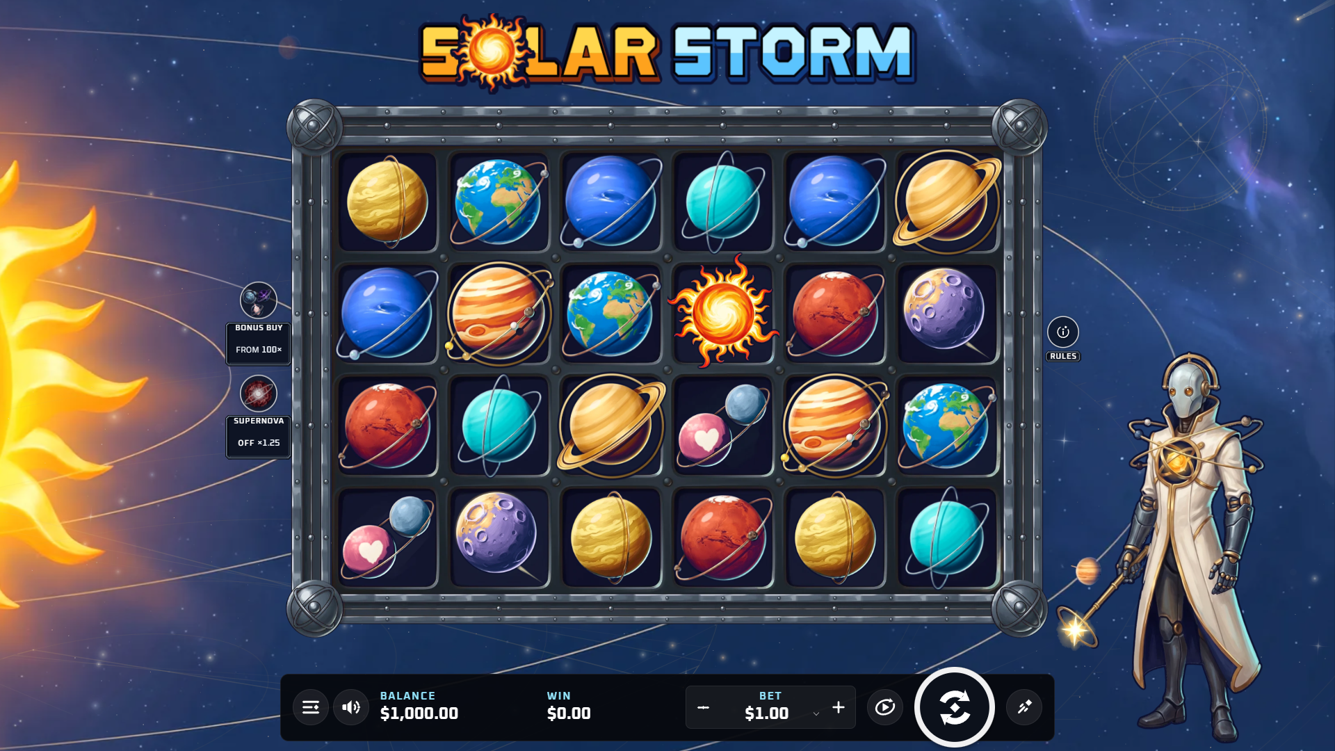 Solar Storm slot gameplay reels