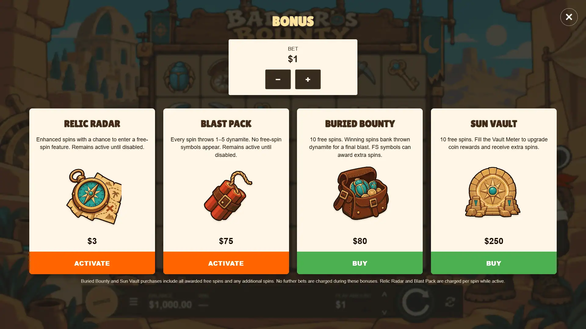 Badger&rsquo;s Bounty bonus buy menu