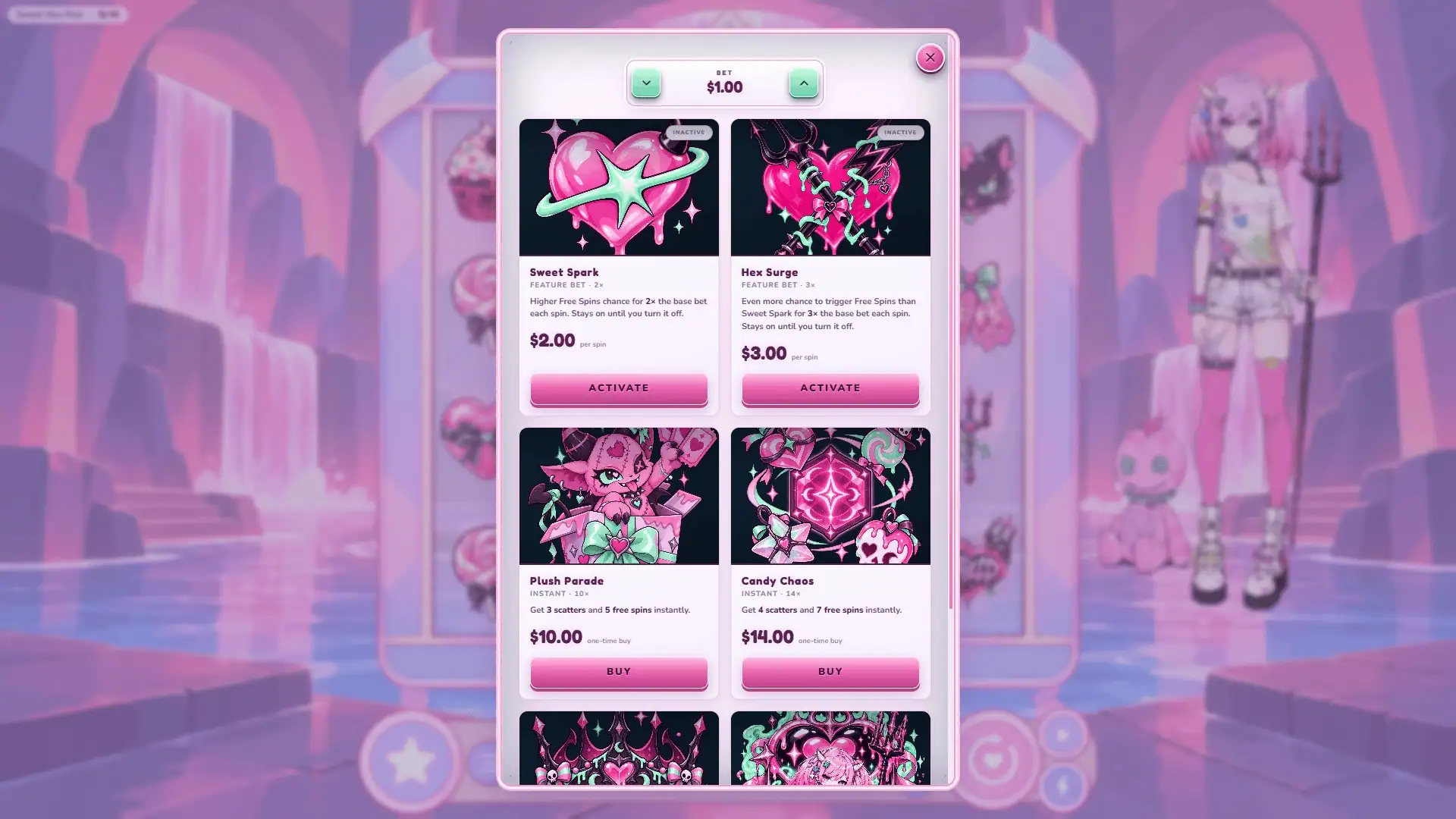 Sweet Hex Riot bonus buy menu