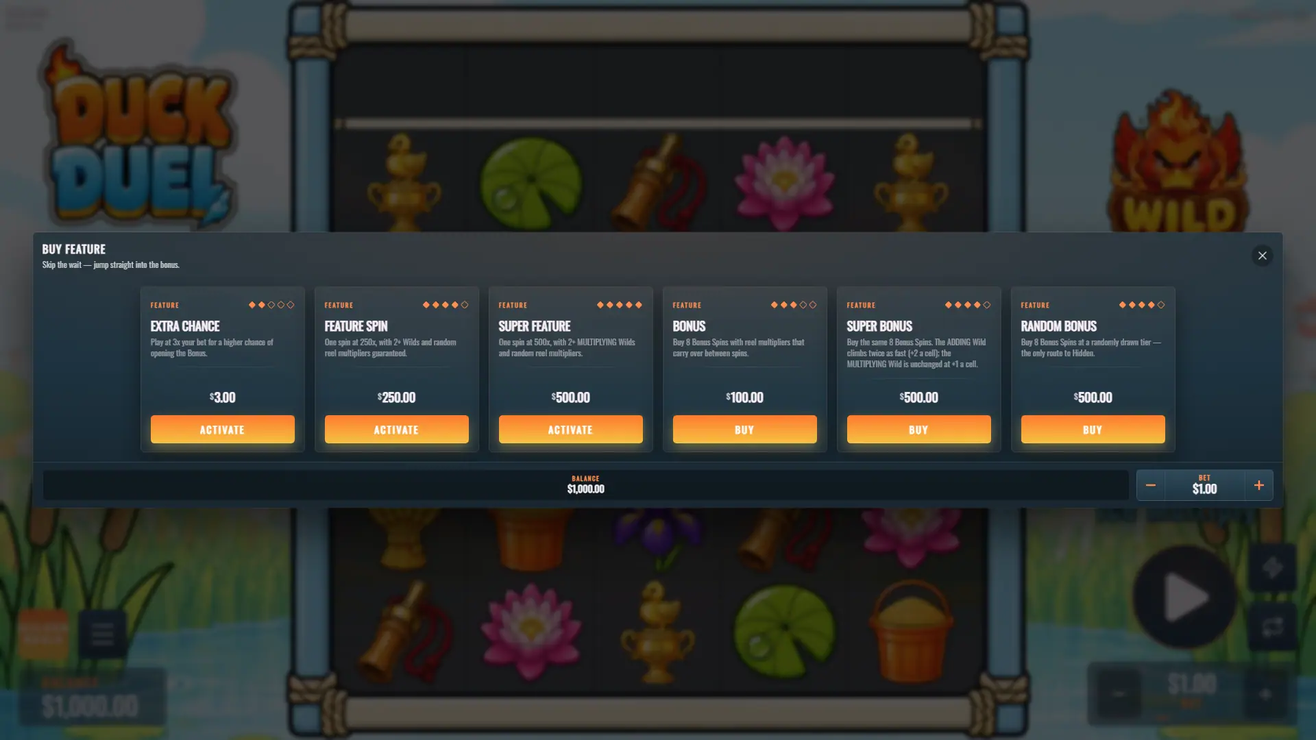 Duck Duel bonus buy menu