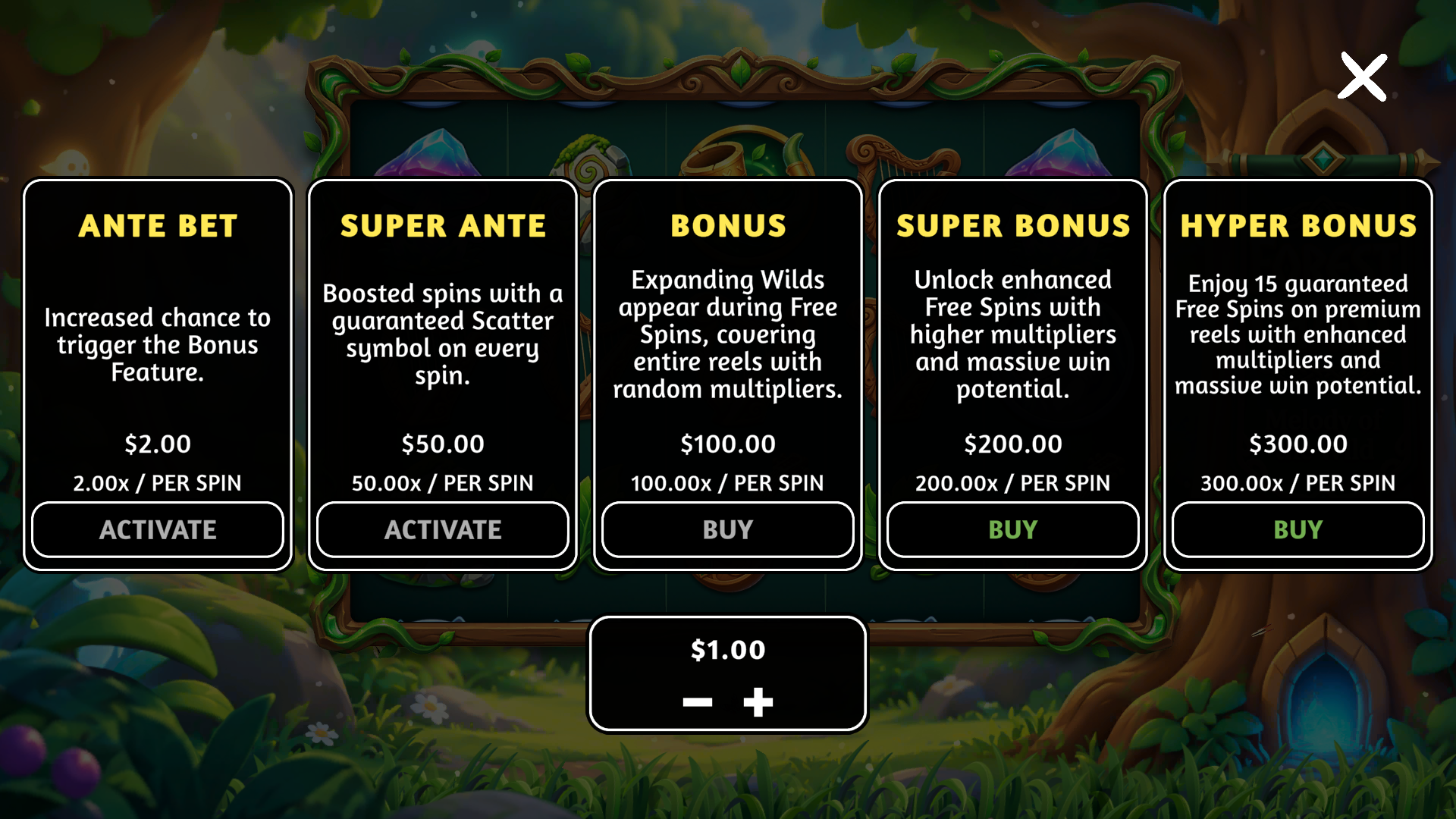 Forest Chant bonus buy menu