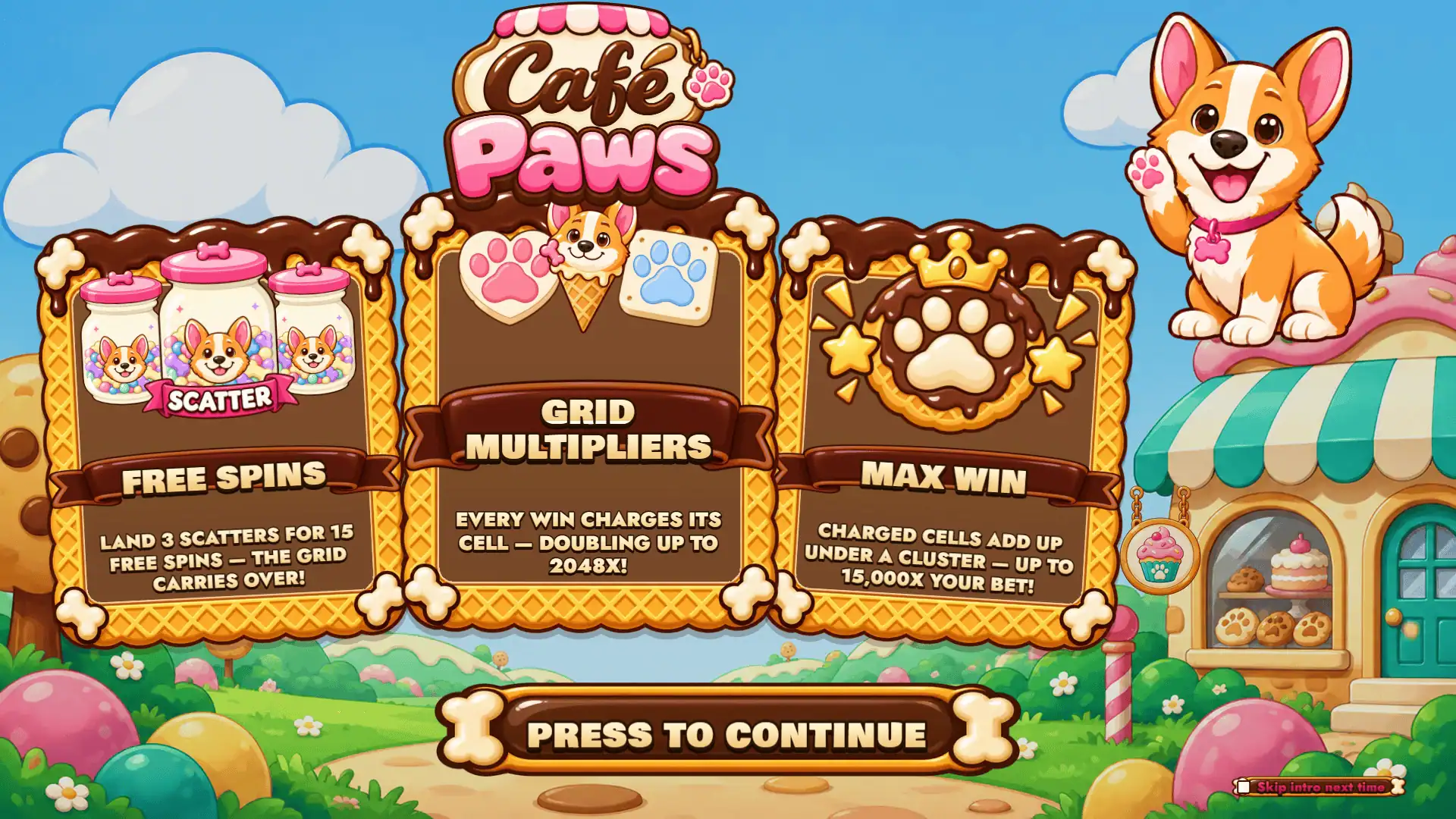 Café Paws slot intro screen