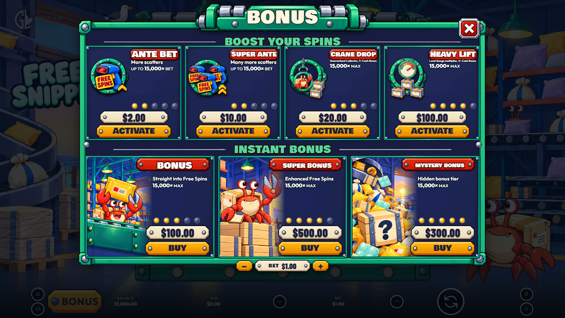 Free Snipping bonus buy menu