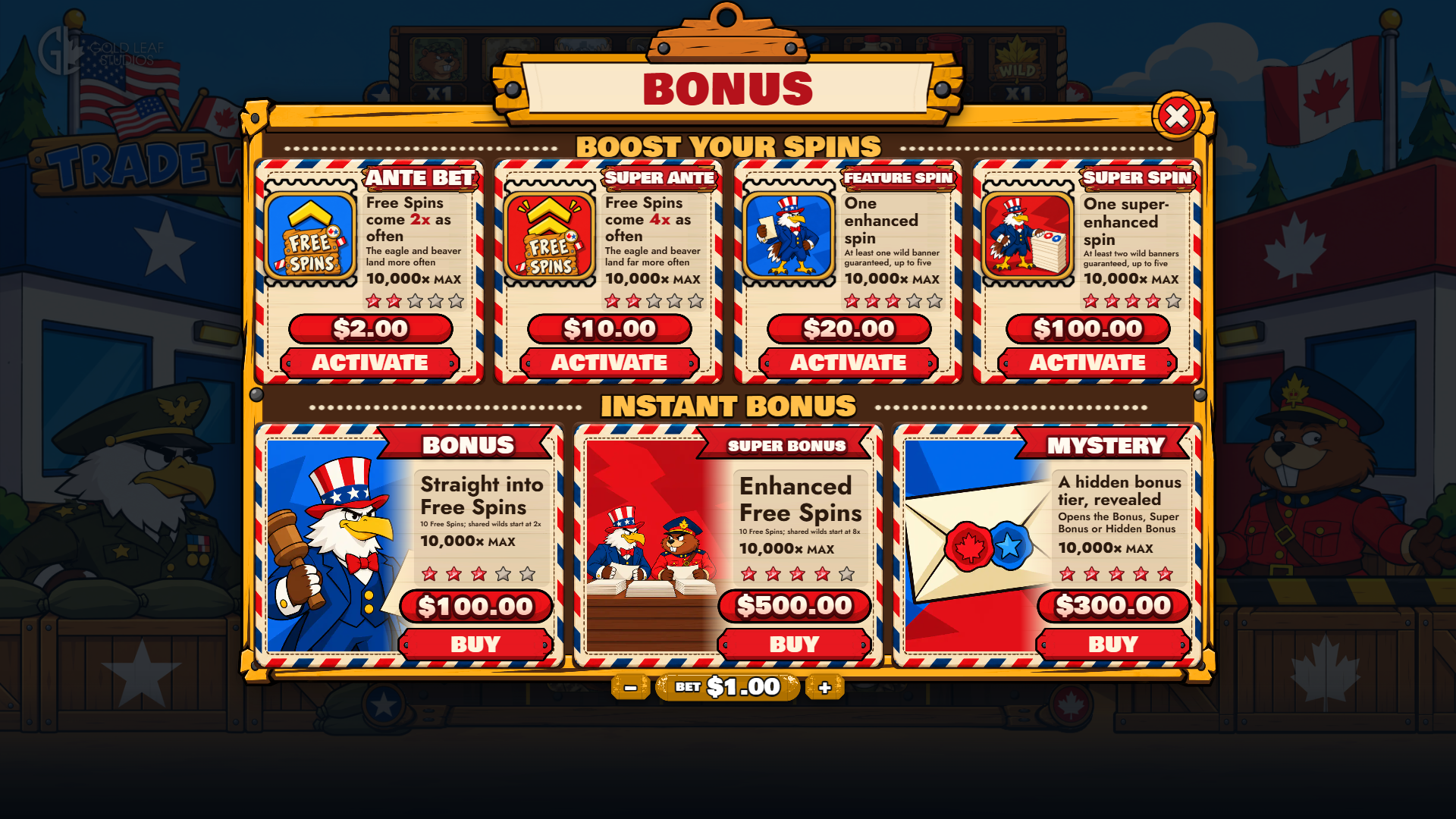 Trade War bonus buy menu