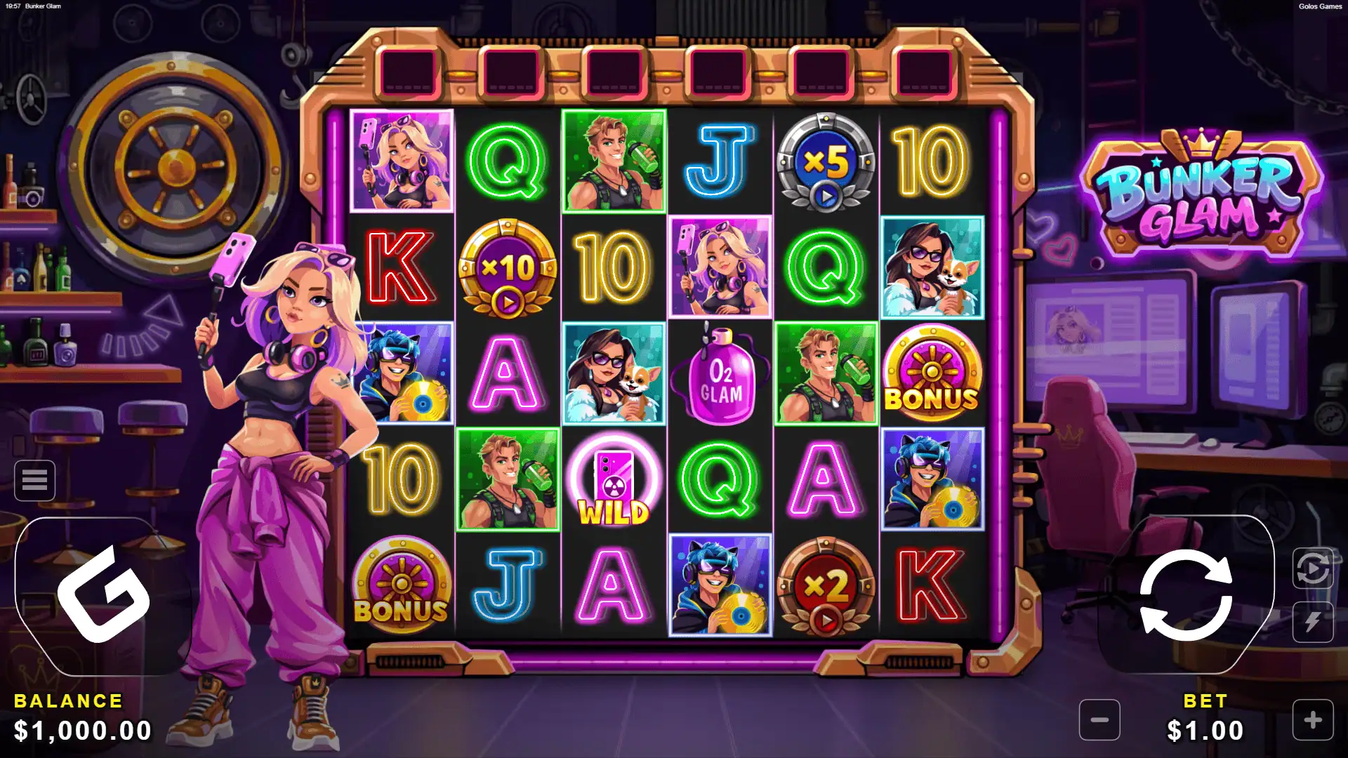 Bunker Glam slot gameplay reels