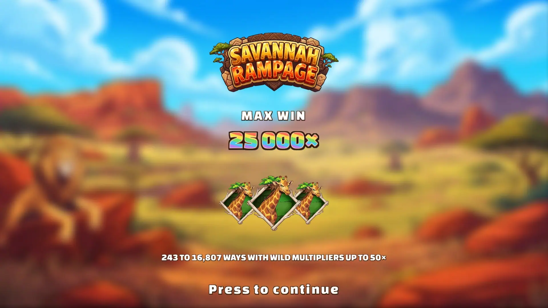 Savannah Rampage slot intro screen