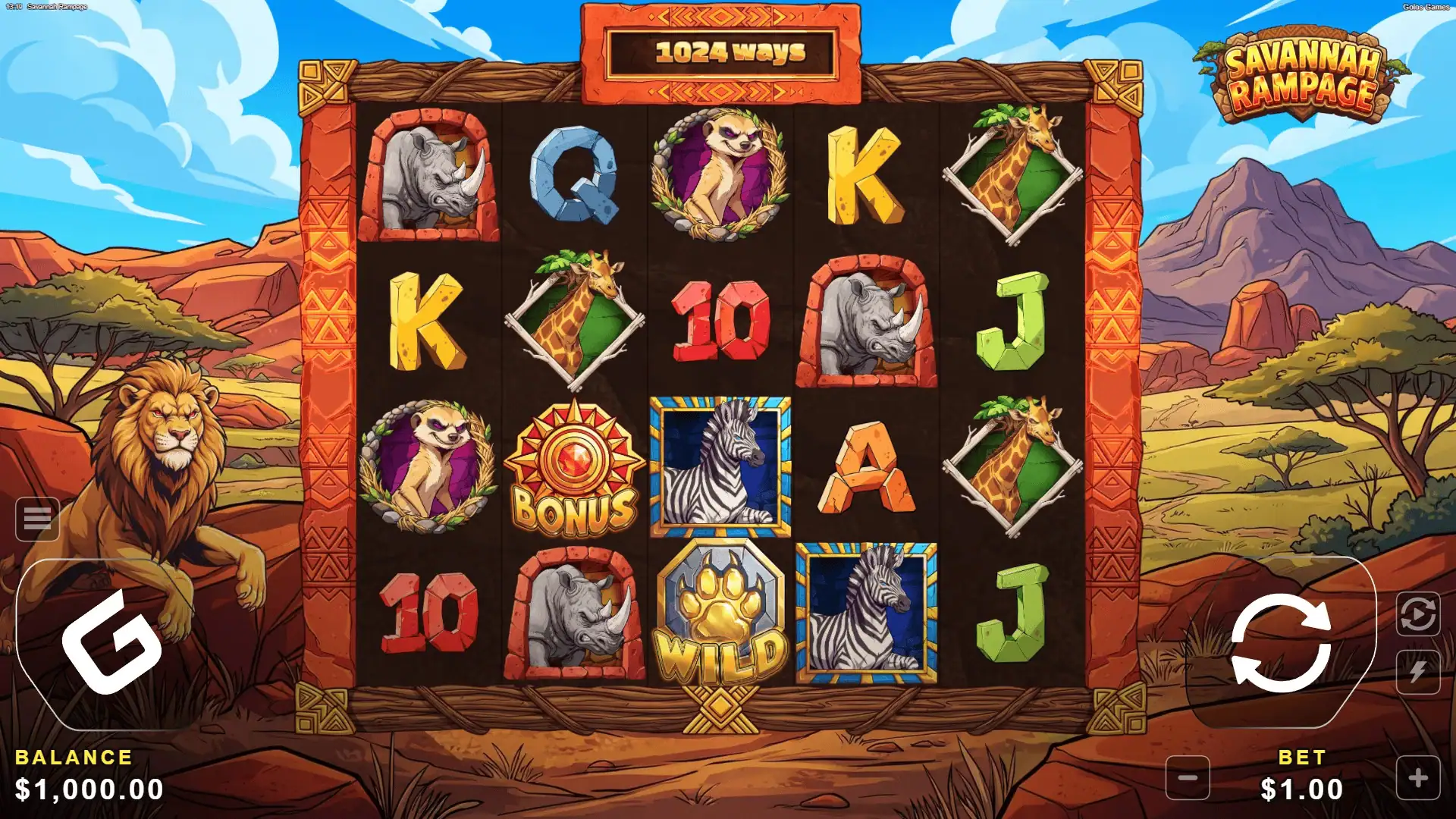 Savannah Rampage slot gameplay reels