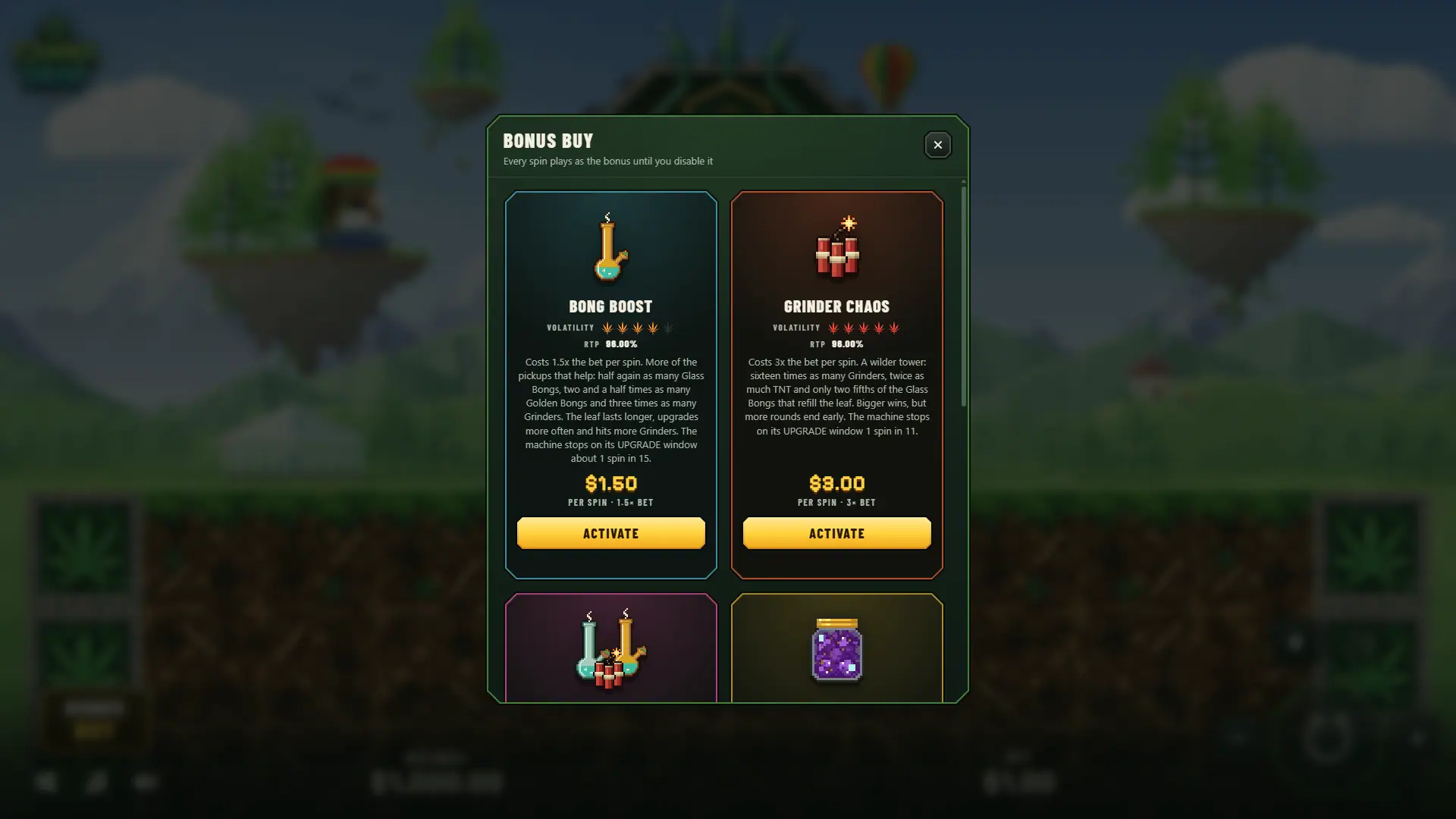 Canna Drop bonus buy menu
