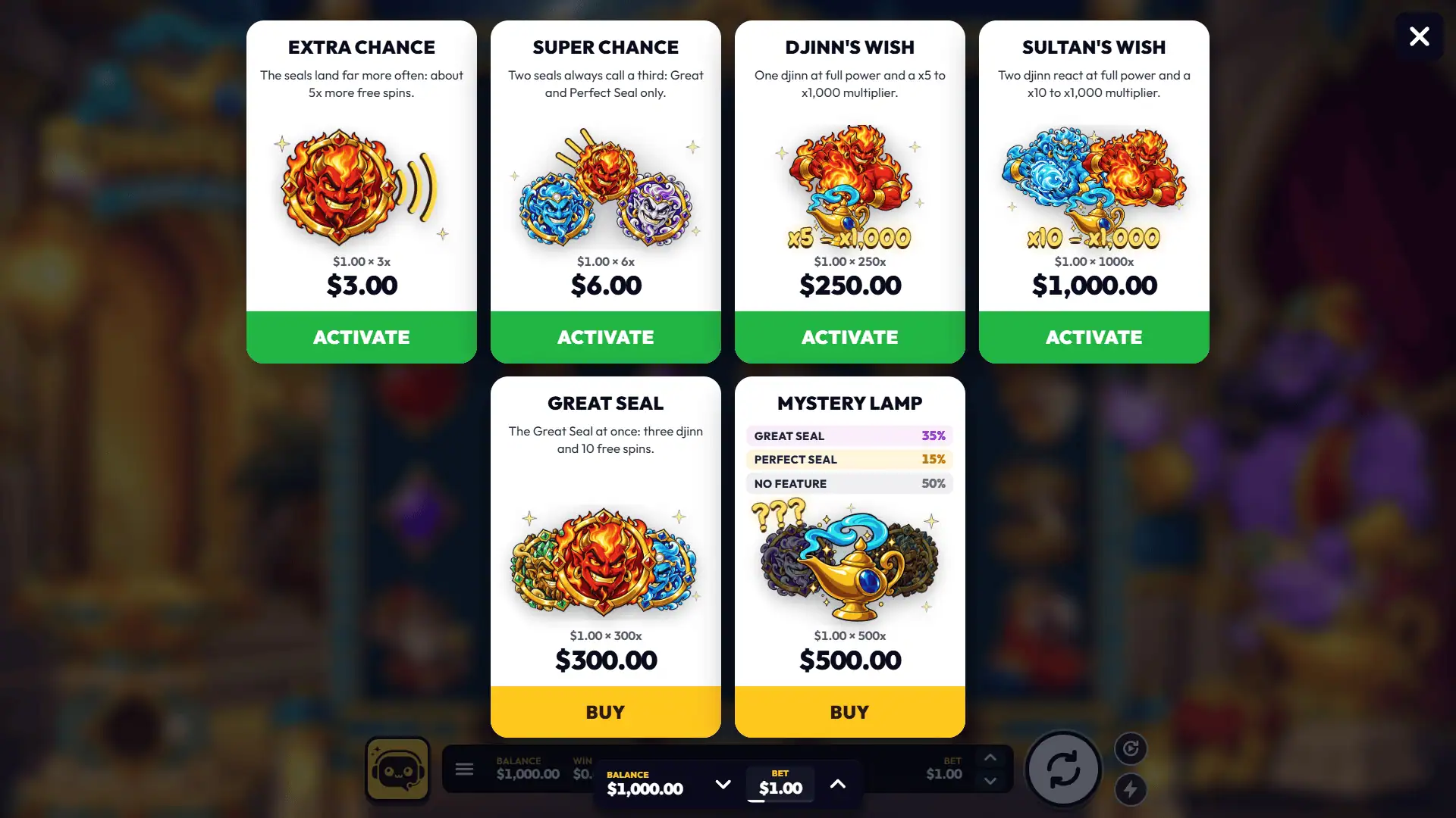 Djinnbound bonus buy menu
