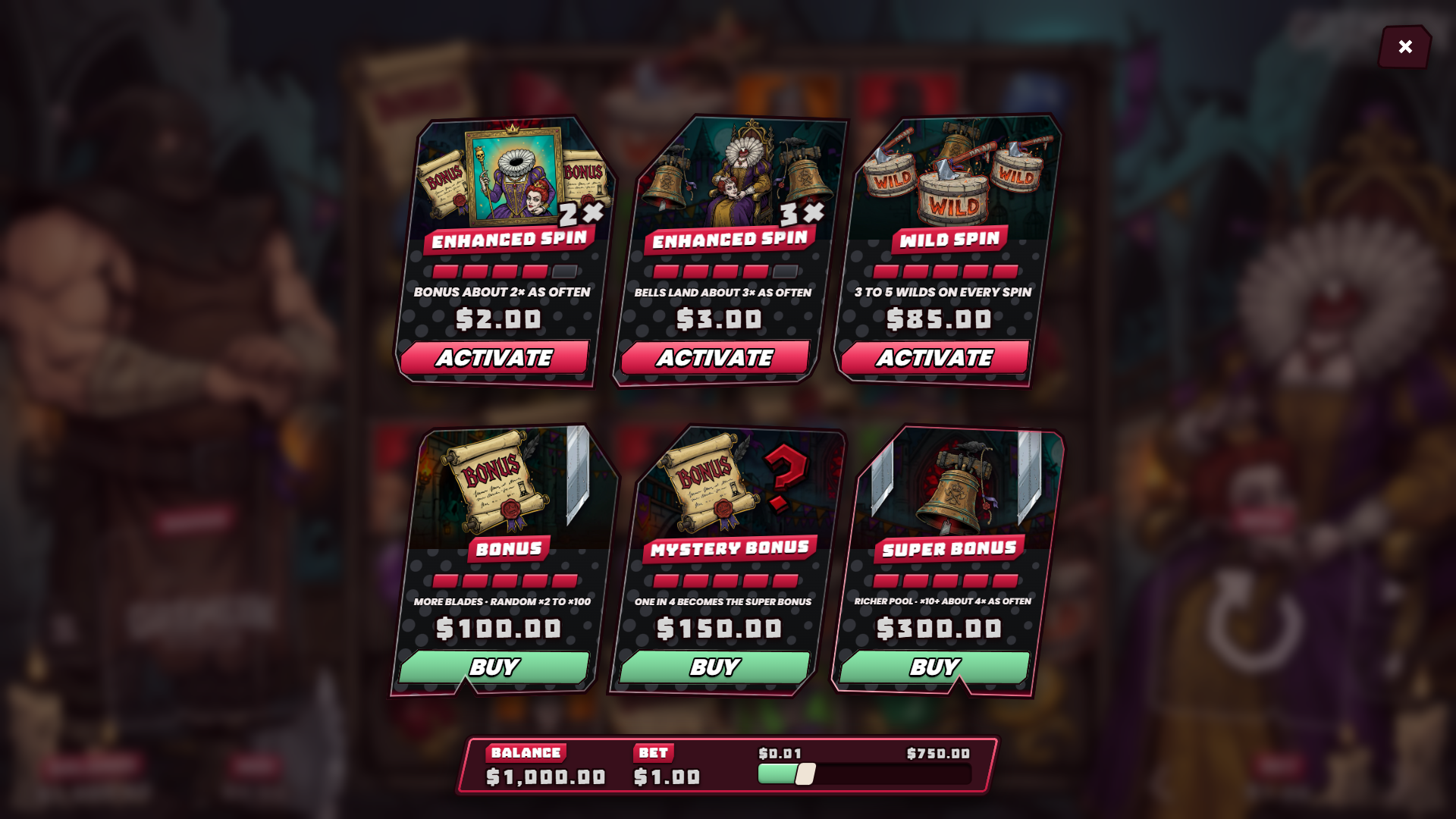 Queen of Heads bonus buy menu