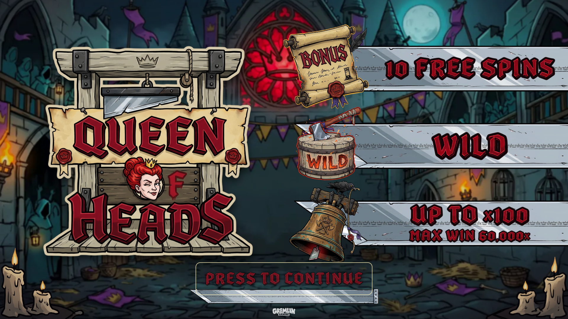 Queen of Heads slot intro screen