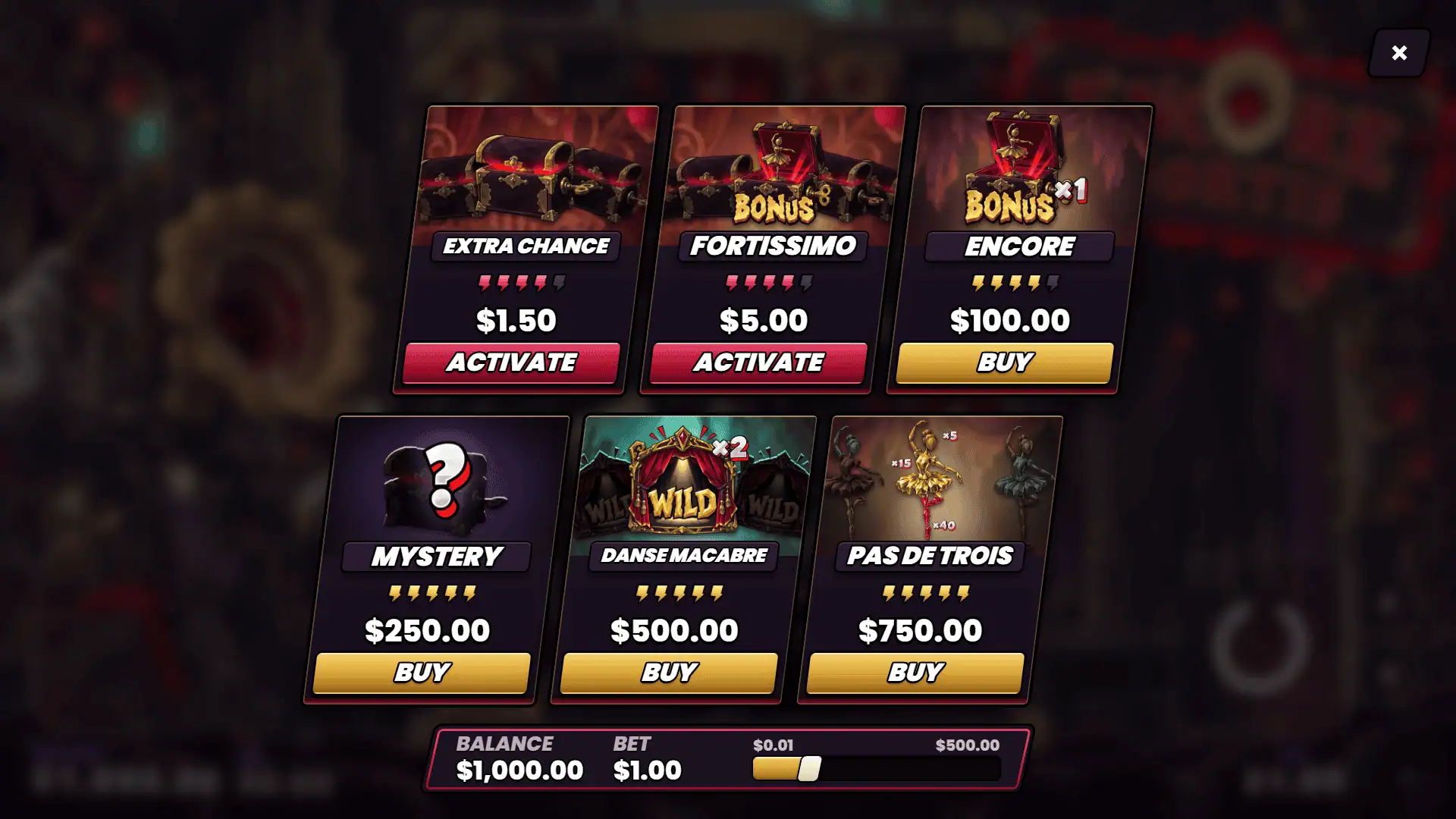 Encore Mortis bonus buy menu