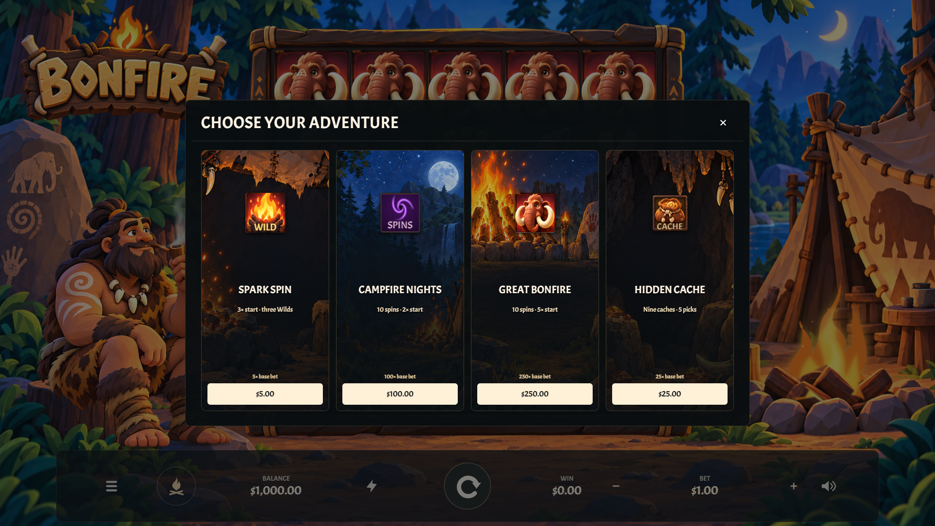 Bonfire bonus buy menu