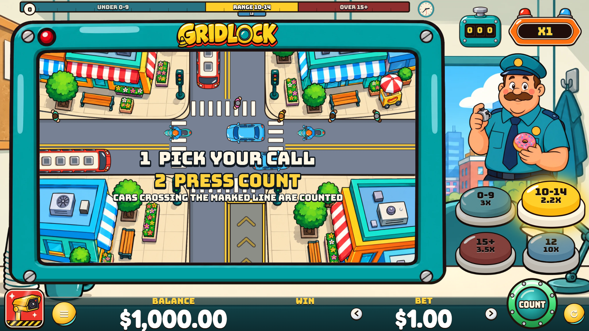 Gridlock slot gameplay counting lane