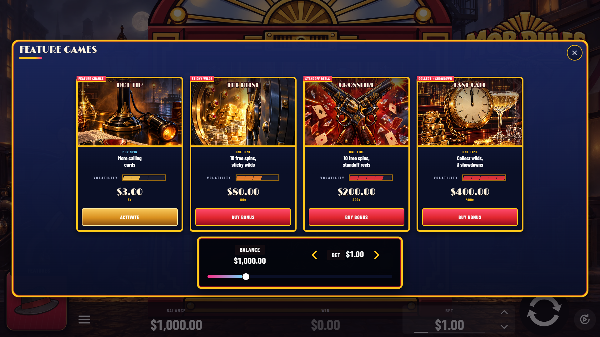 Mob Rules bonus buy menu