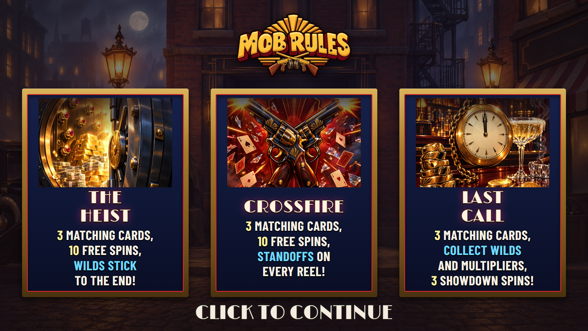 Mob Rules slot intro screen