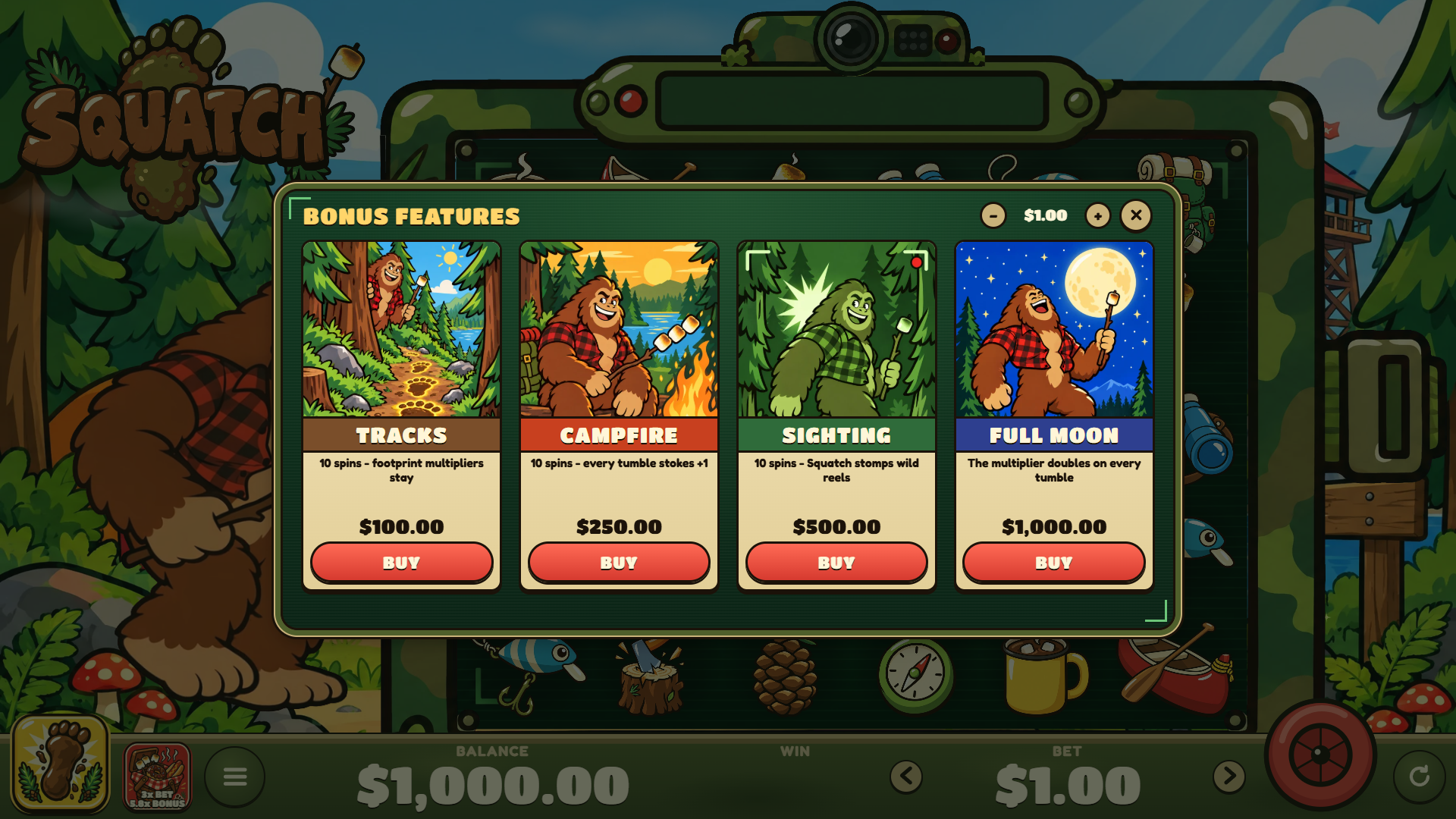 Squatch bonus buy menu
