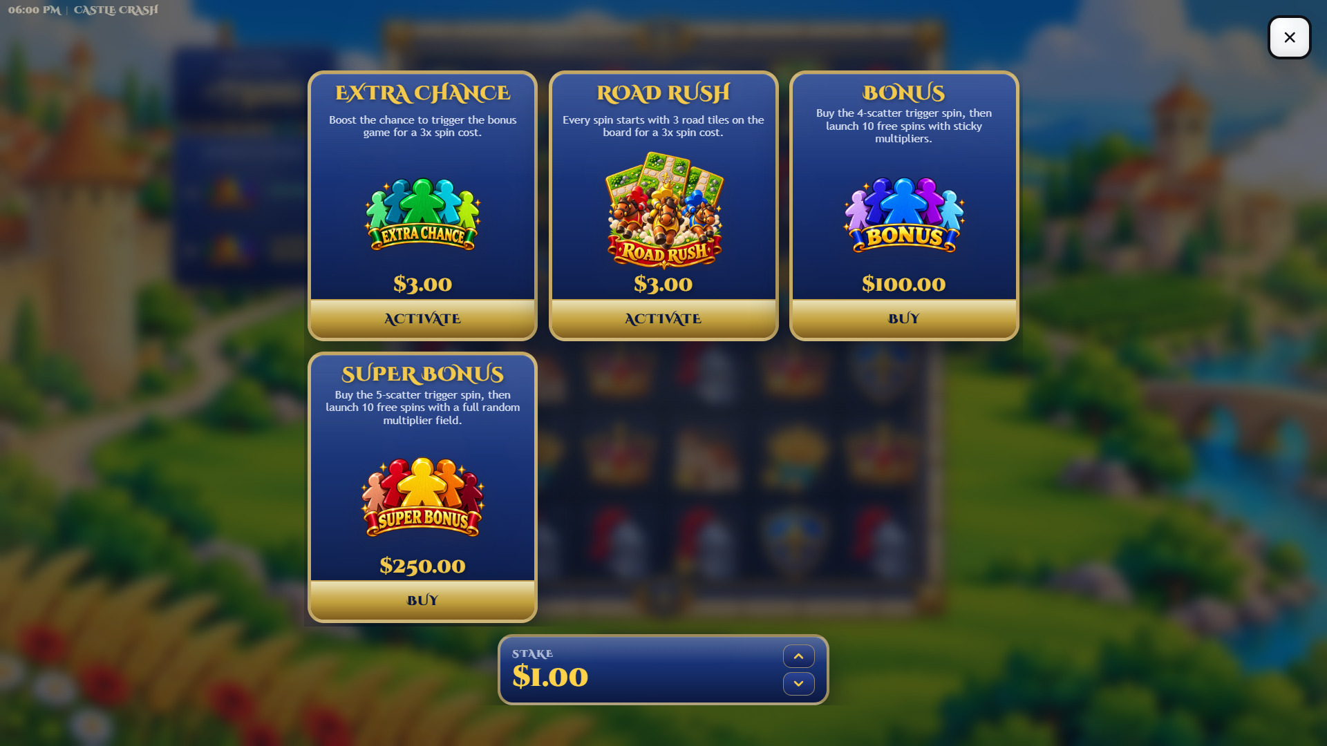 Castle Crash bonus buy menu