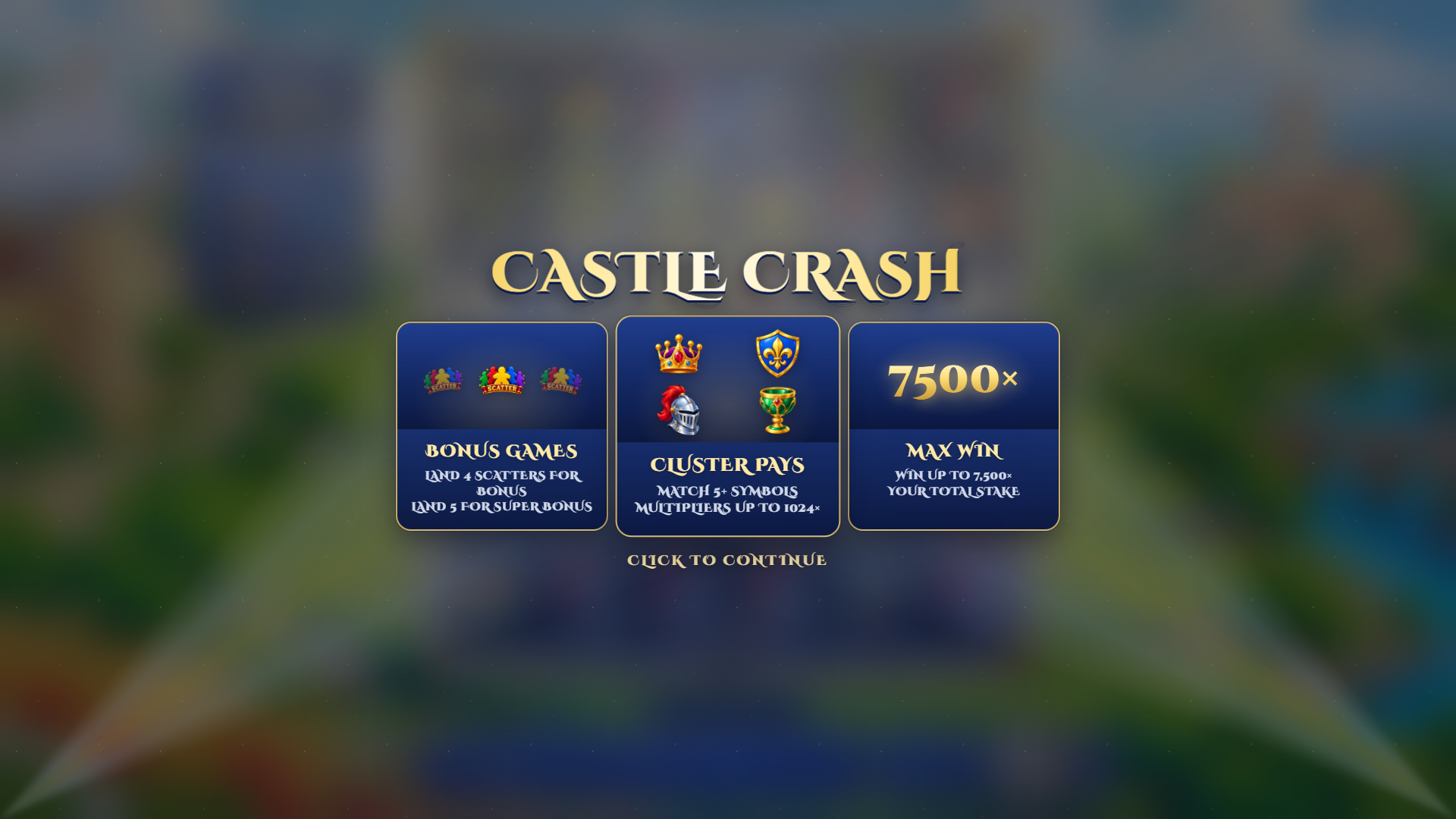 Castle Crash slot intro screen