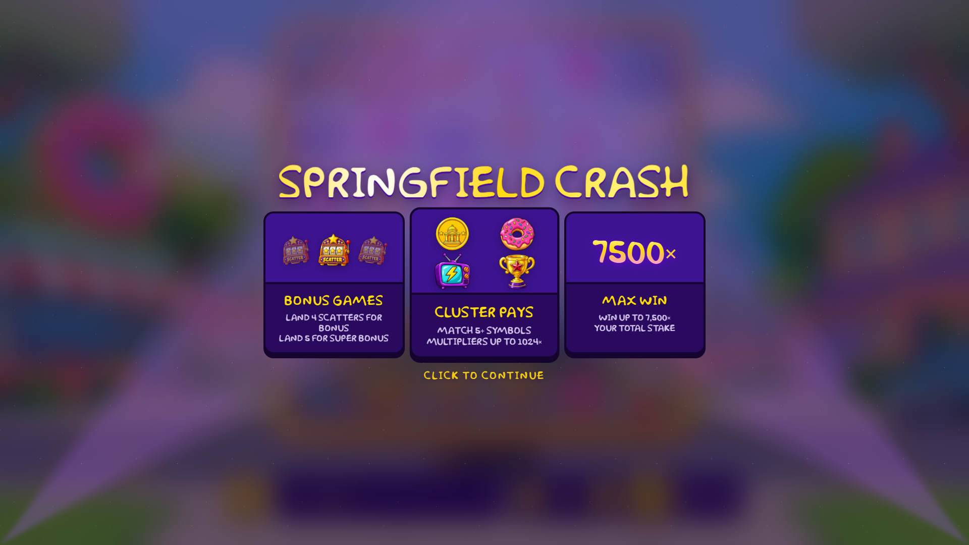 Springfield Crash slot intro screen