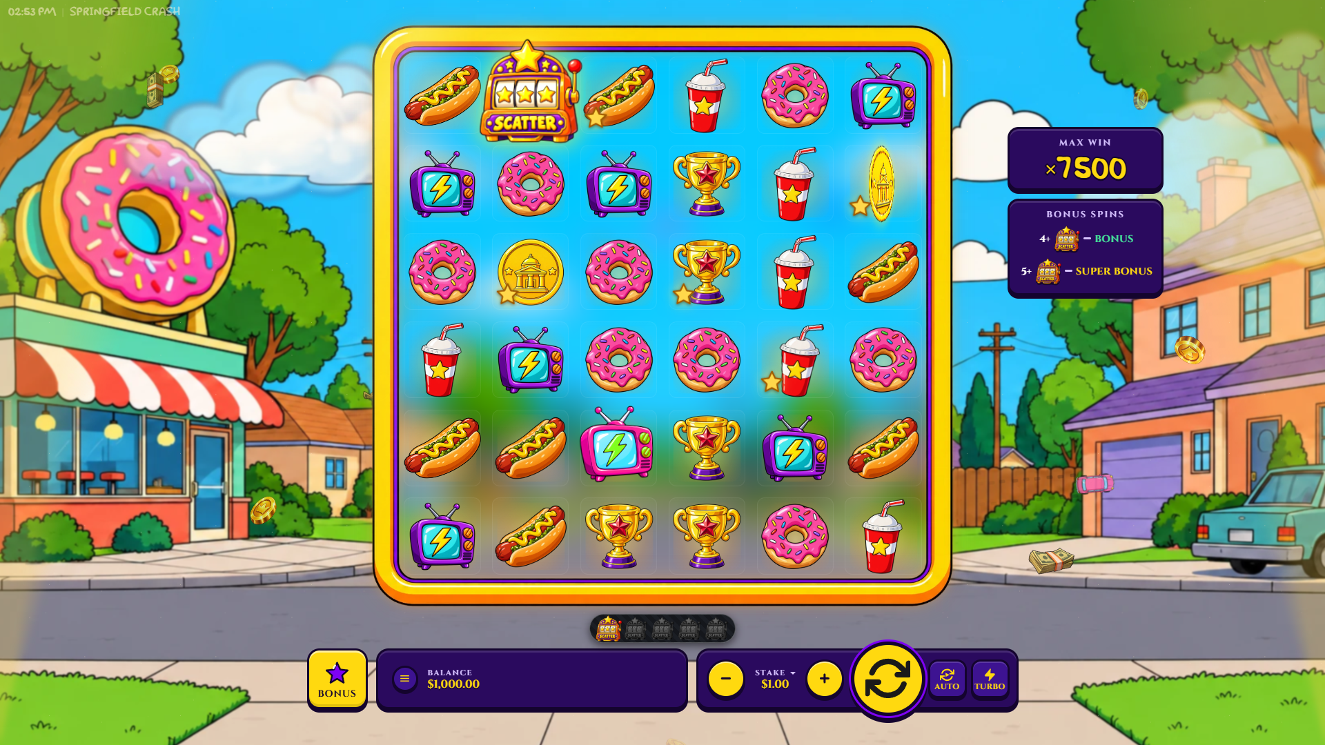 Springfield Crash slot gameplay reels