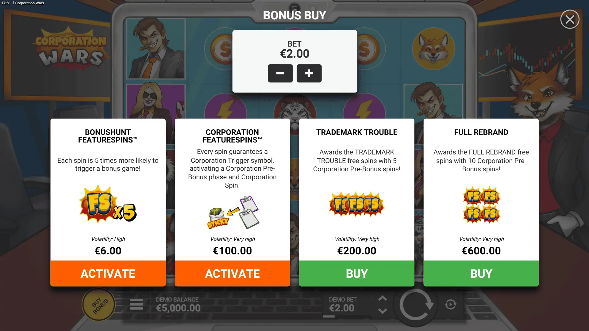 Corporation Wars bonus buy menu