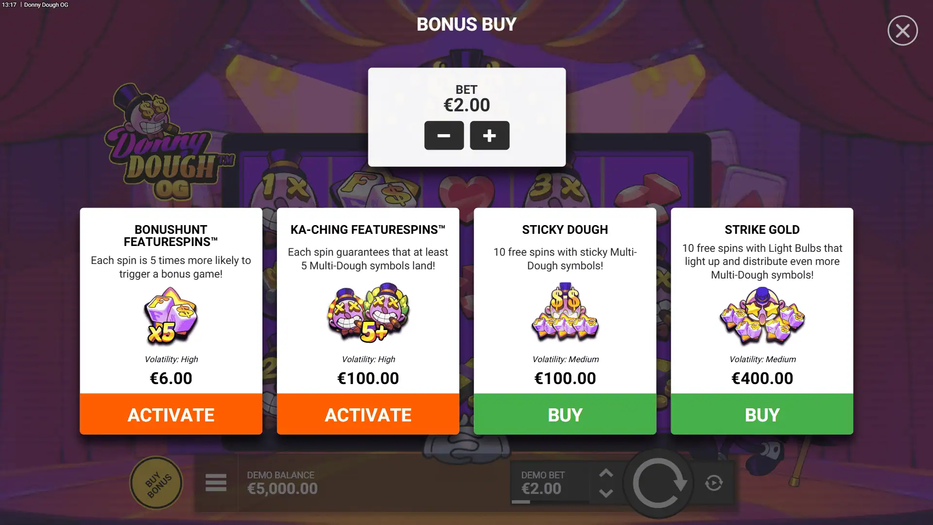 Donny Dough OG bonus buy menu
