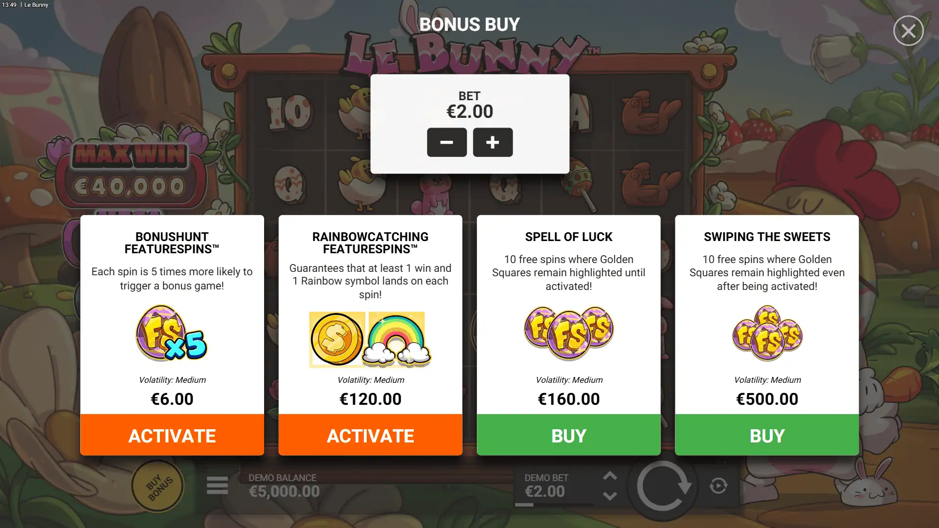 Le Bunny bonus buy menu
