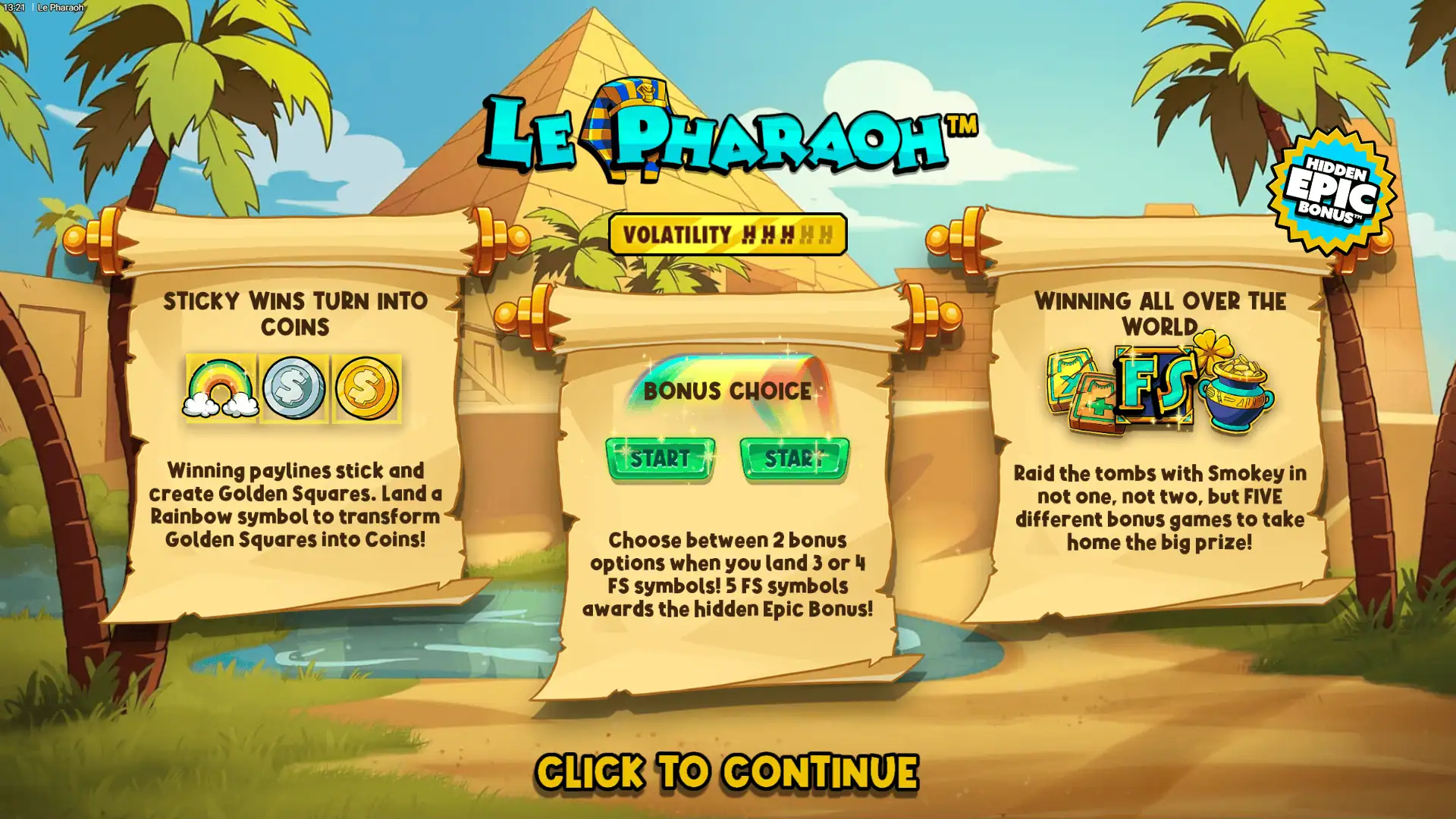 Le Pharaoh slot intro screen