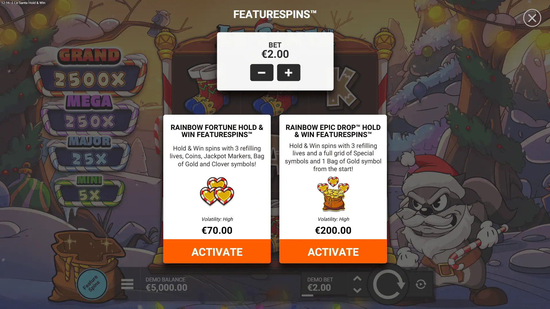 Le Santa Hold & Win bonus buy menu