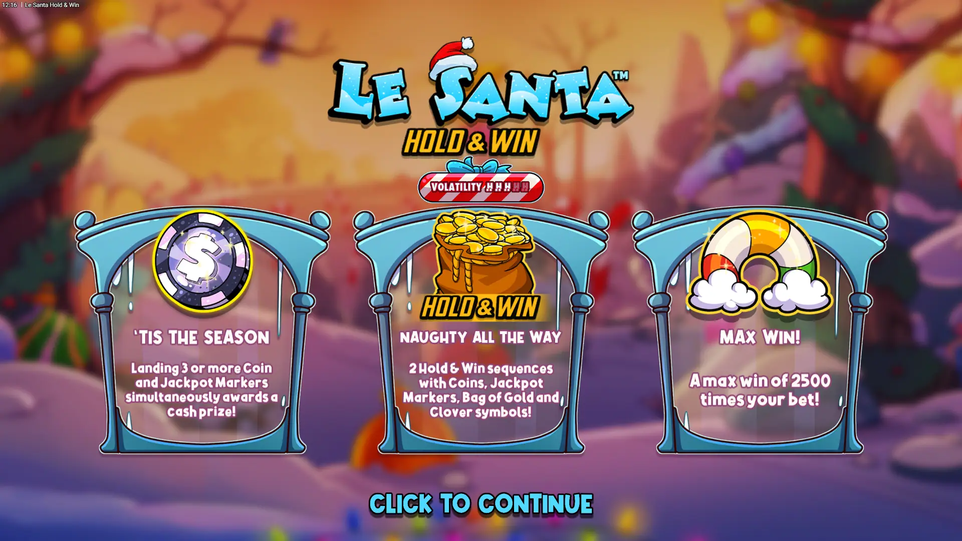 Le Santa Hold & Win slot intro screen