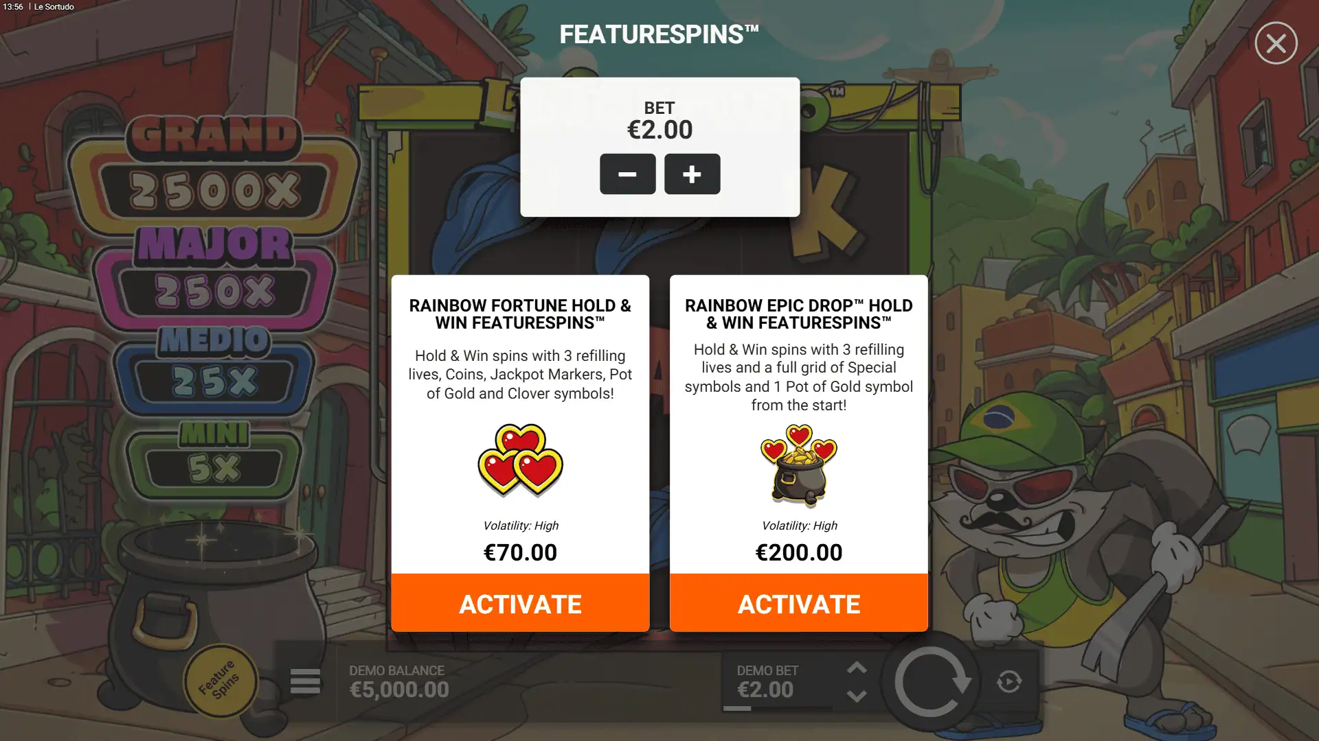 Le Sortudo bonus buy menu