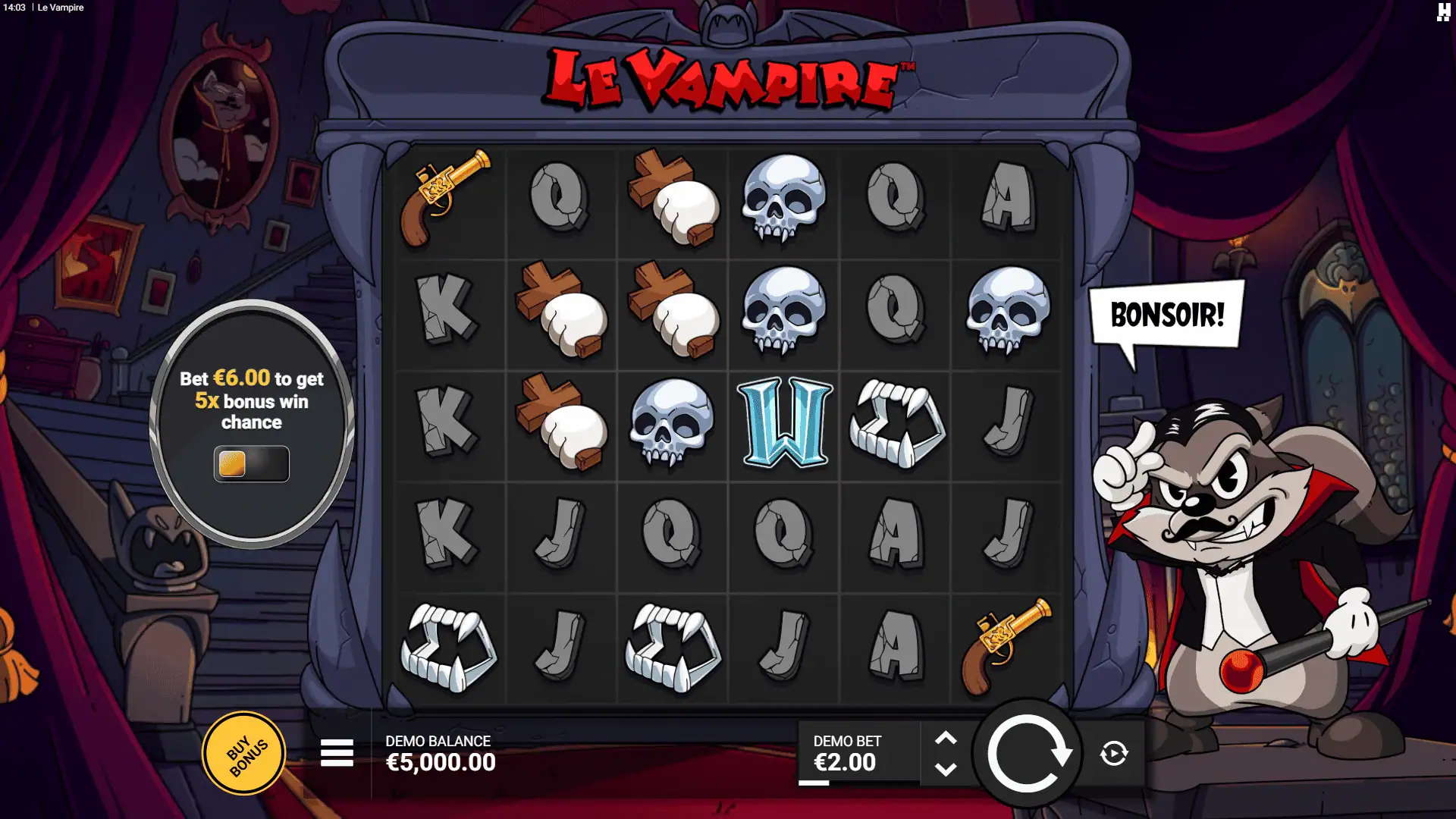 Le Vampire slot gameplay reels