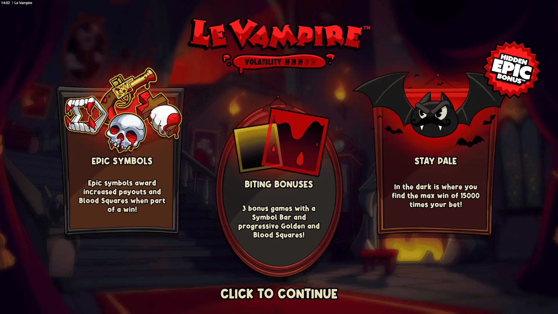 Le Vampire slot intro screen