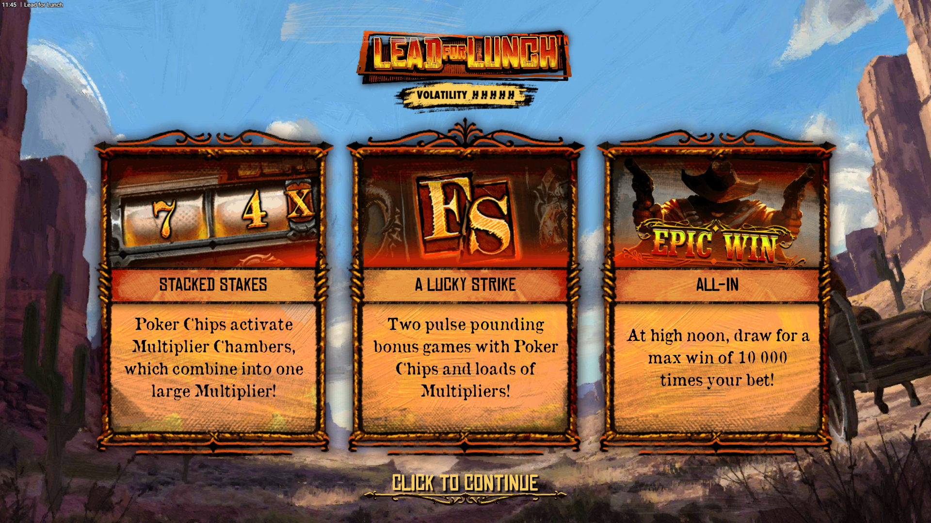 Lead For Lunch slot intro screen