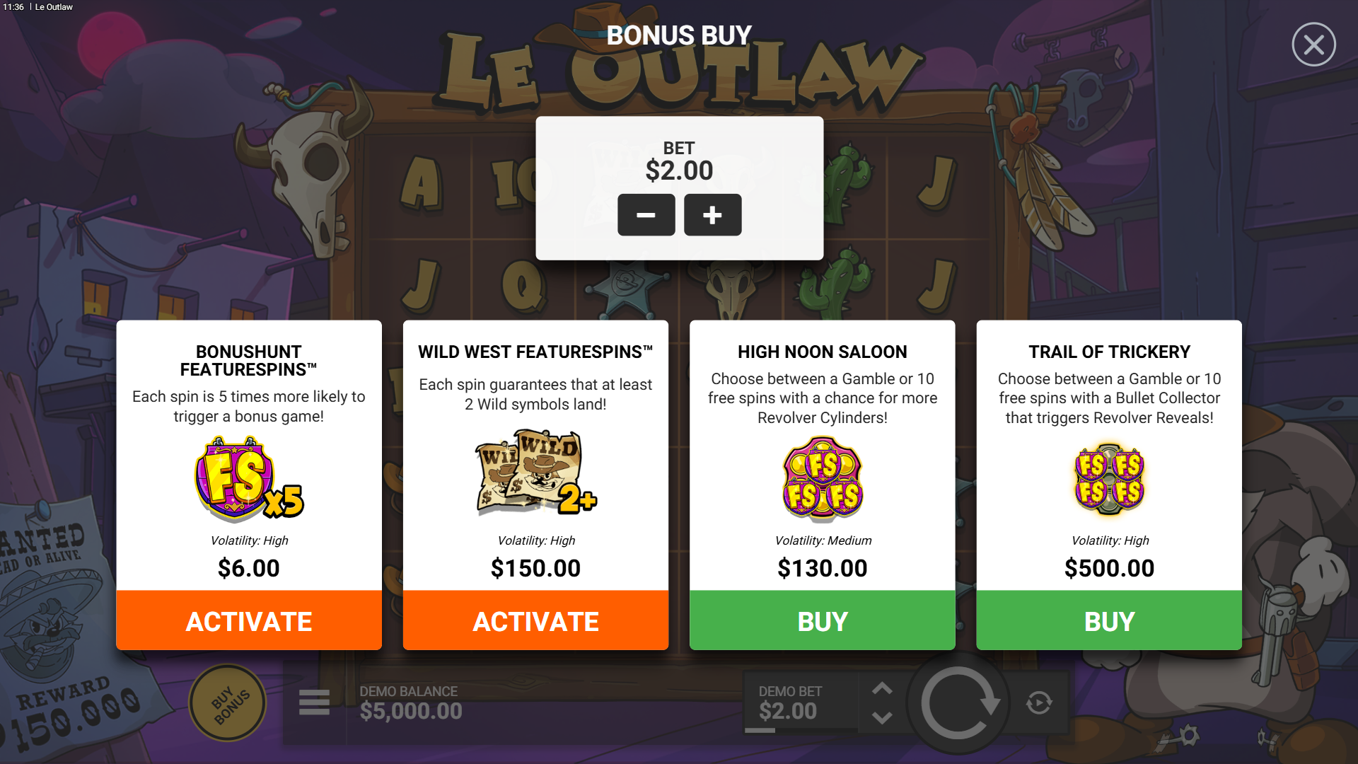 Le Outlaw bonus buy menu