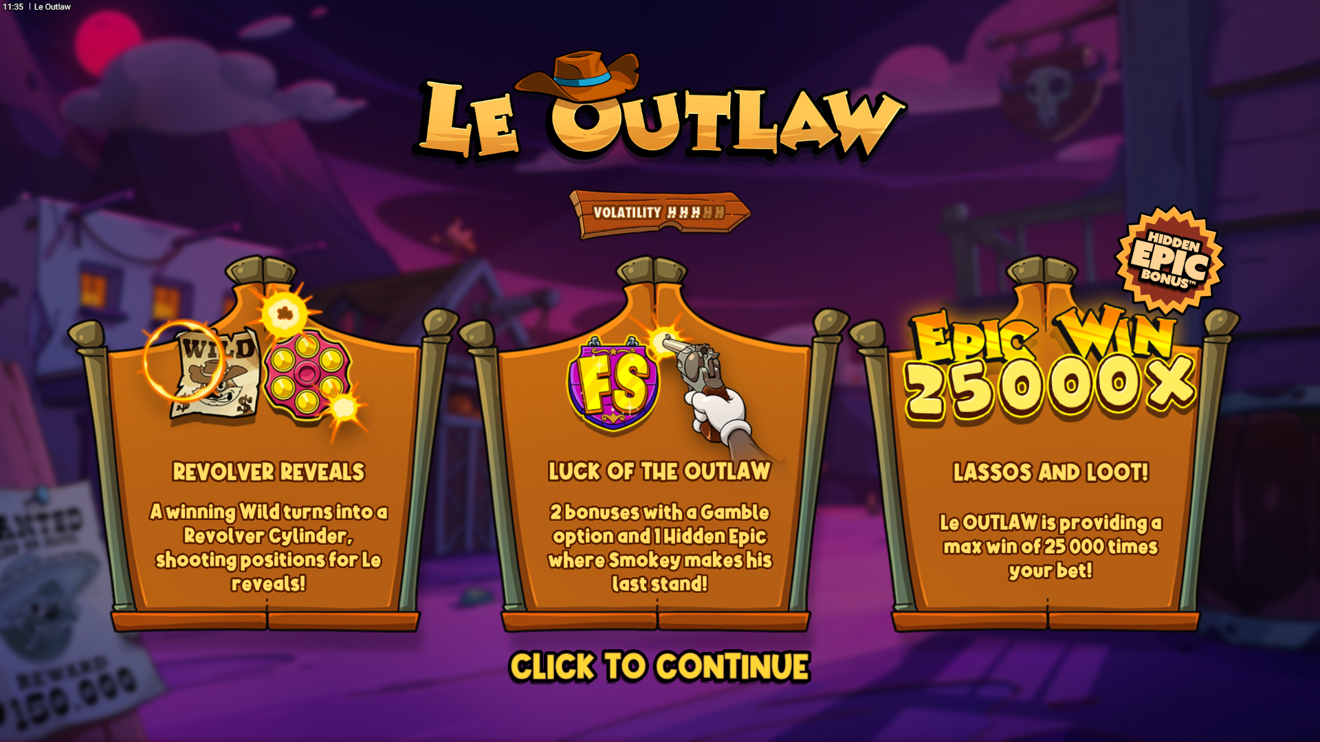 Le Outlaw slot intro screen