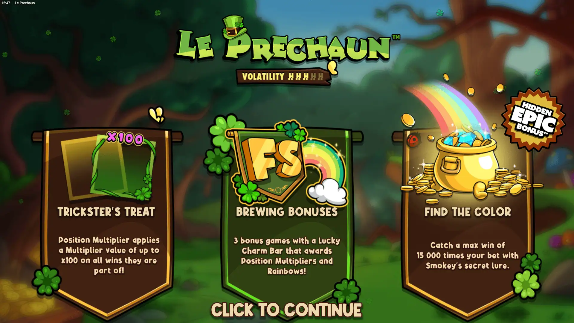 Le Prechaun slot intro screen