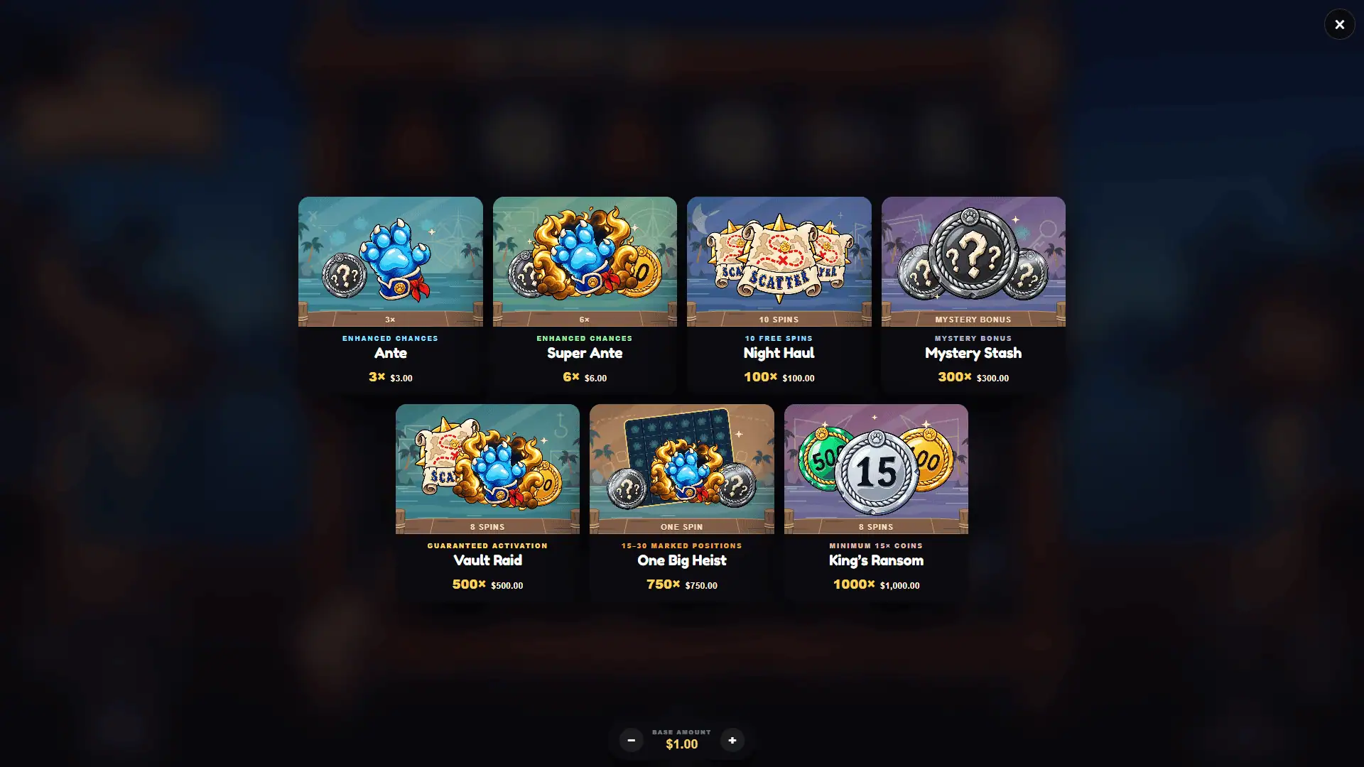 Raccooin bonus buy menu