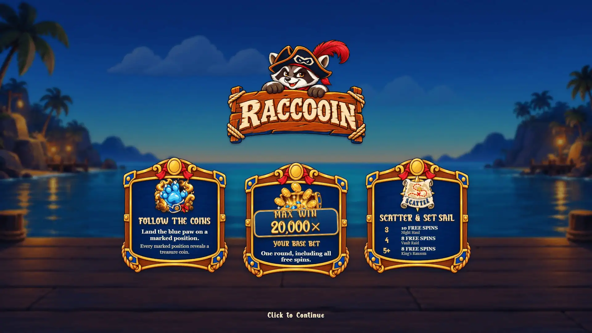 Raccooin slot intro screen