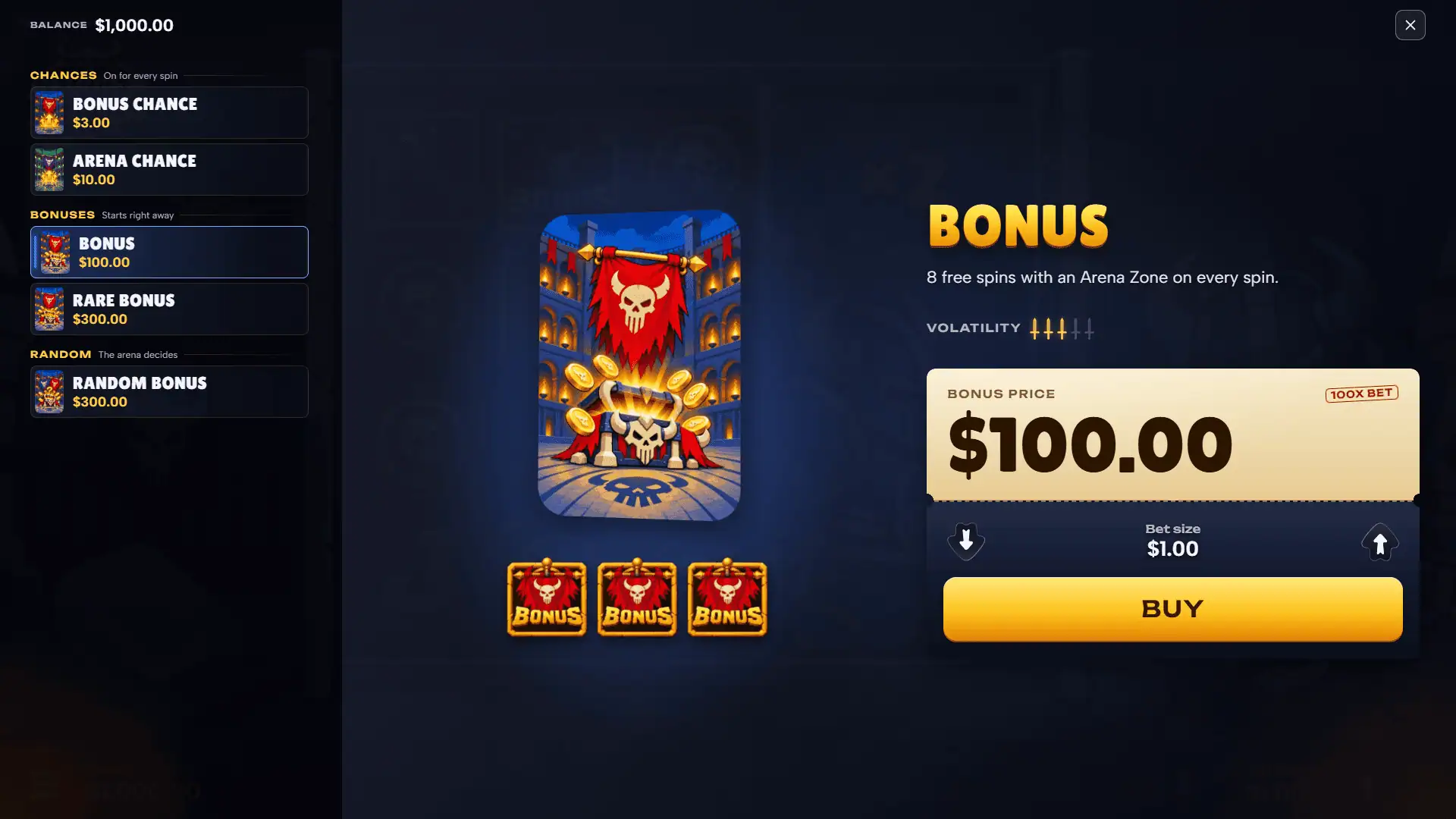 Requiem Arena bonus buy menu