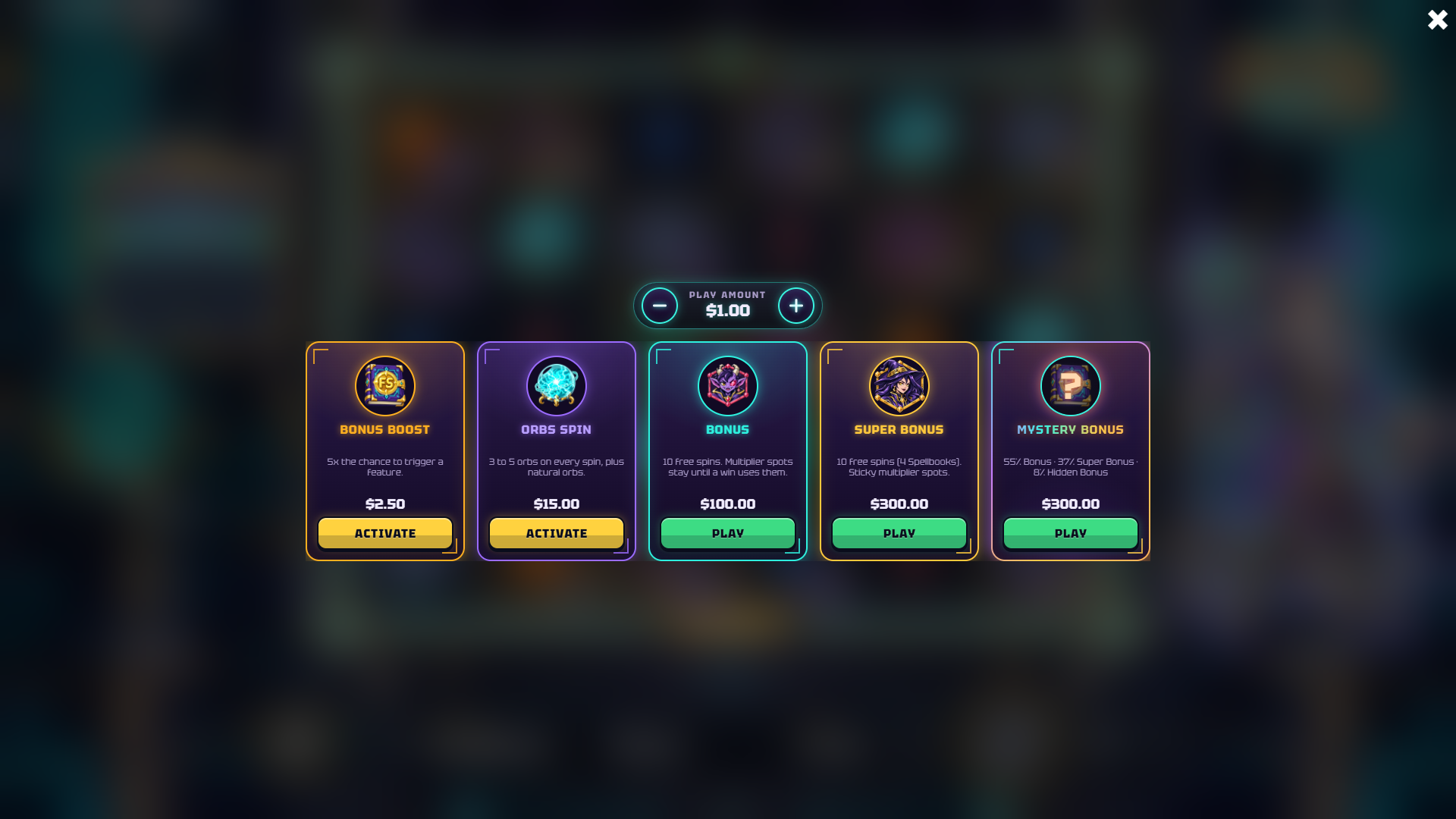 Arcane Voltage bonus buy menu